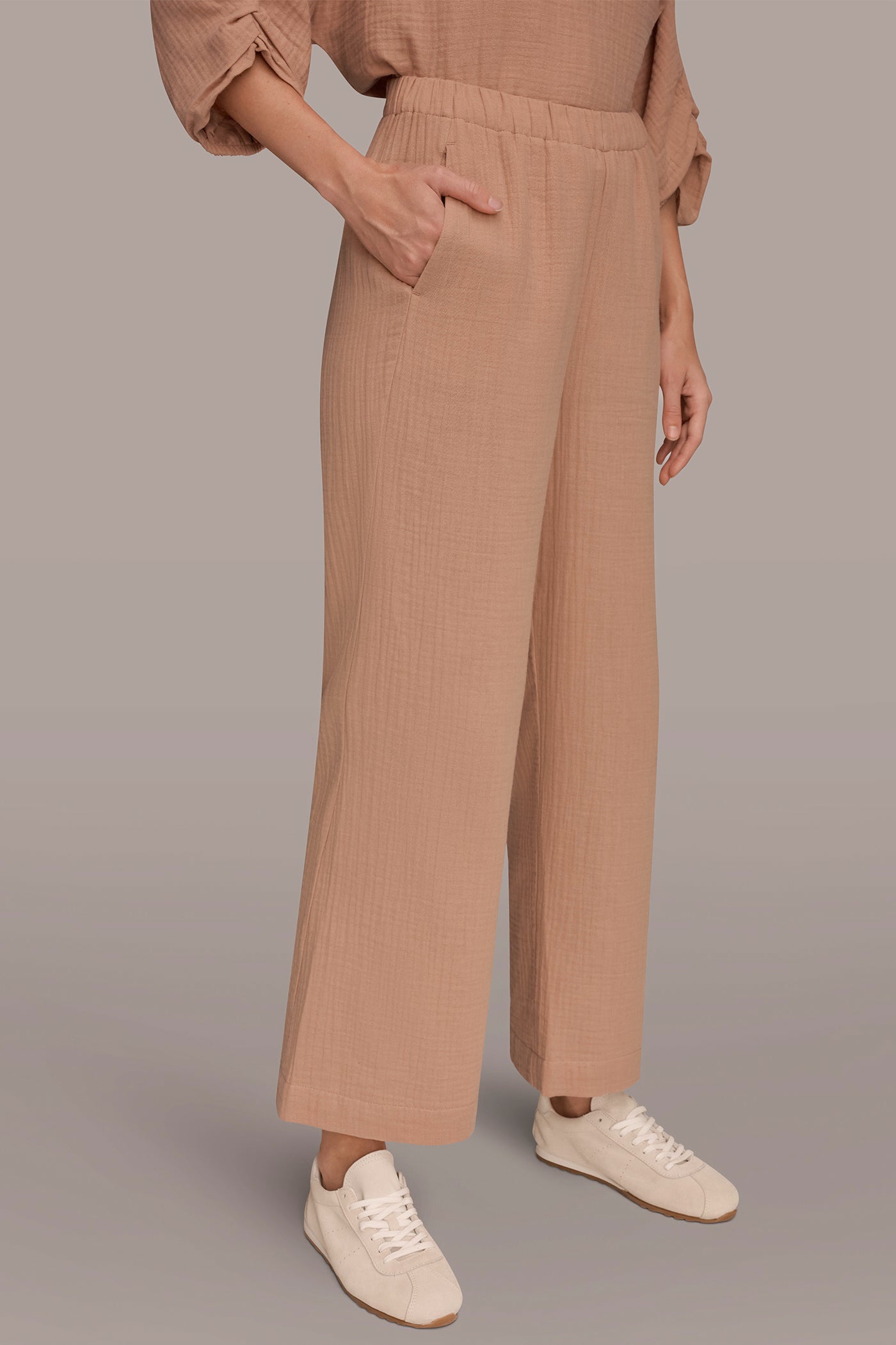 COTTON-GAUZE MID-RISE STRAIGHT-LEG PANT VIEW 3 | NEW DONNA KARAN WEEKEND