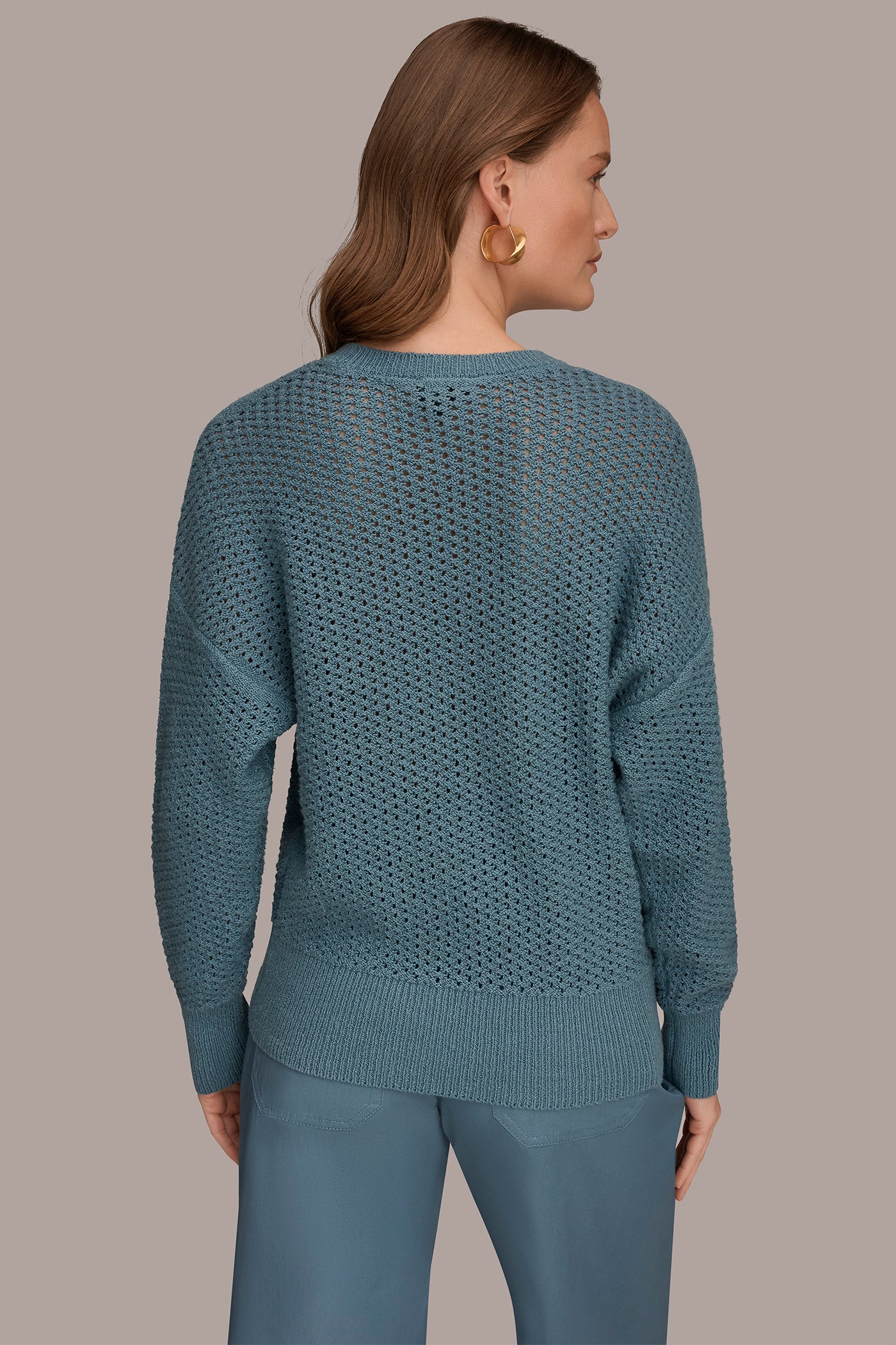 COTTON-BLEND LONG SLEEVE OPEN STITCH SWEATER | View 2 | Gifts