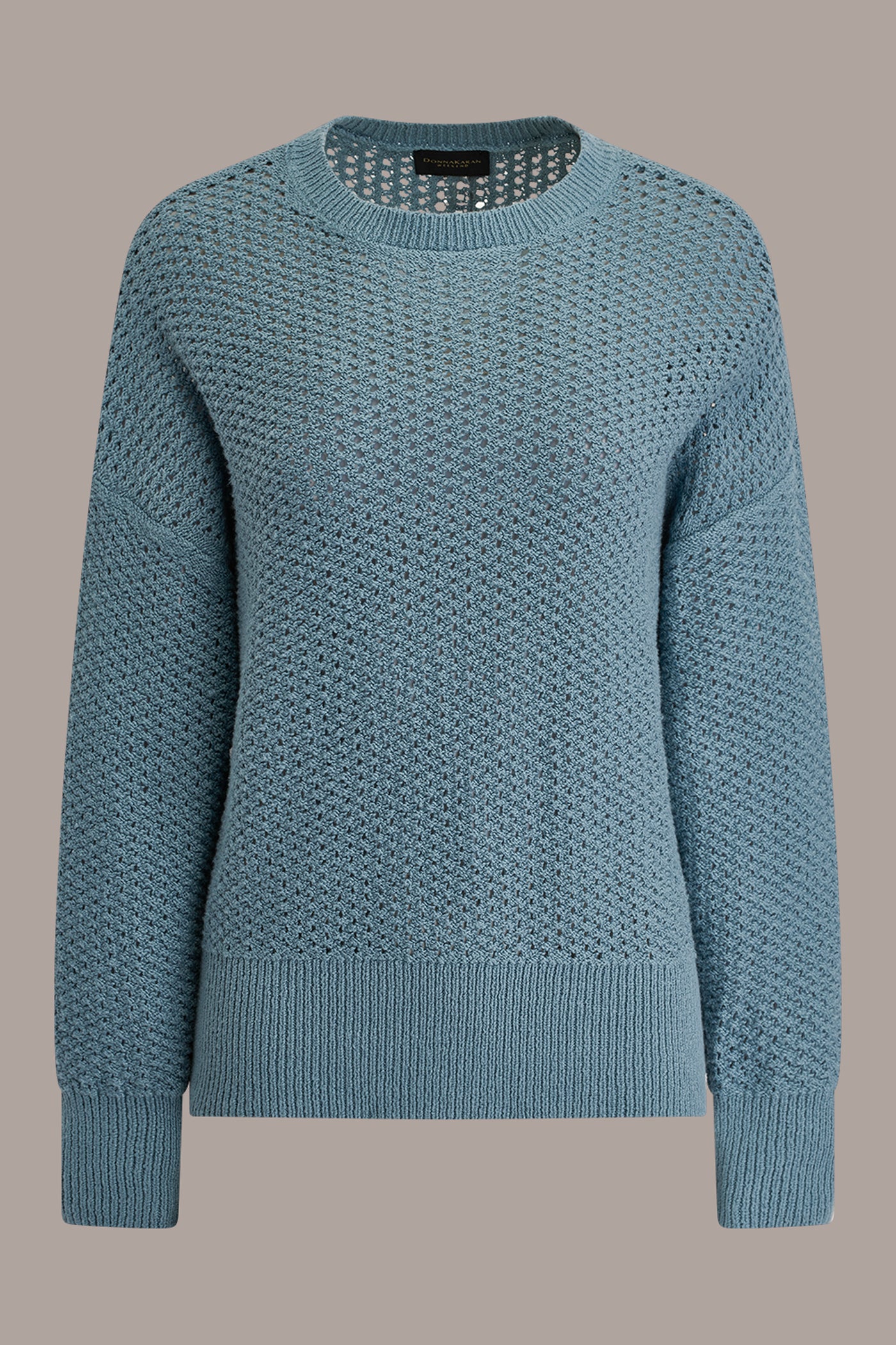 COTTON-BLEND LONG SLEEVE OPEN STITCH SWEATER VIEW 7 | Donna Karan Weekend Tops