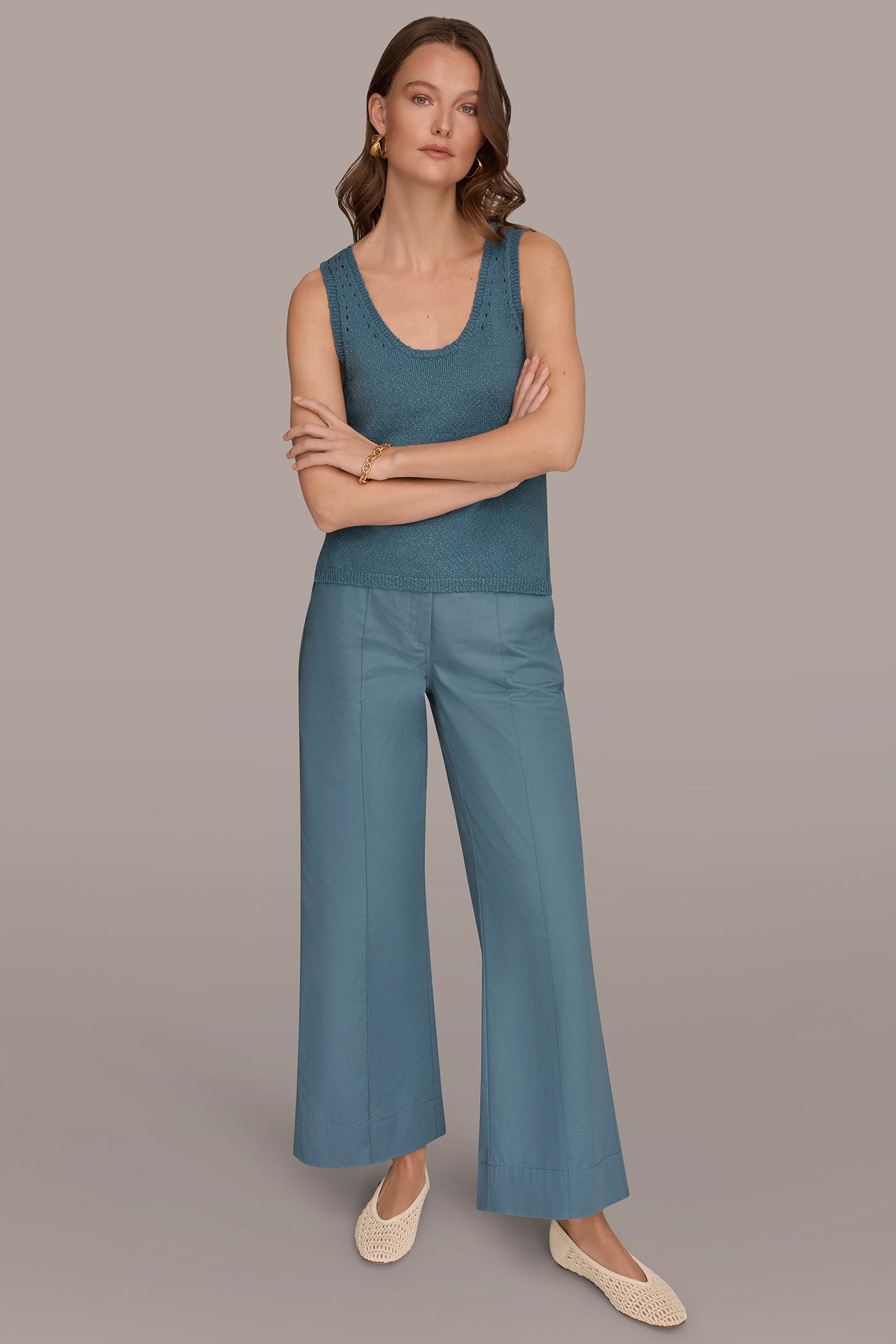 COTTON SLEEVELESS POINTELLE STITCH TANK VIEW 7 | Donna Karan Weekend