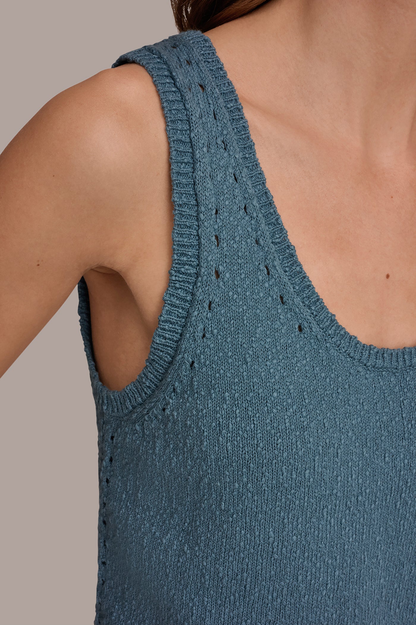 COTTON SLEEVELESS POINTELLE STITCH TANK VIEW 5 | Donna Karan Weekend