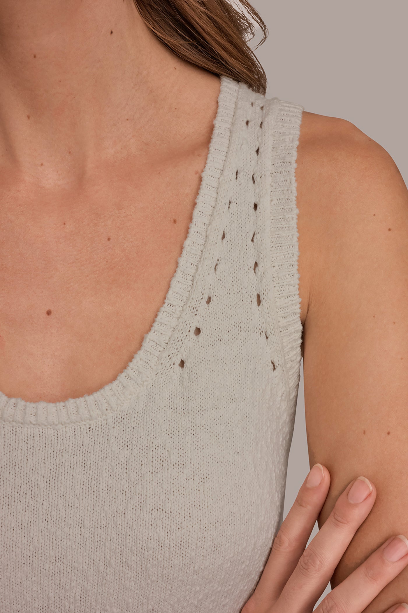 COTTON SLEEVELESS POINTELLE STITCH TANK VIEW 6 | Grace Edit