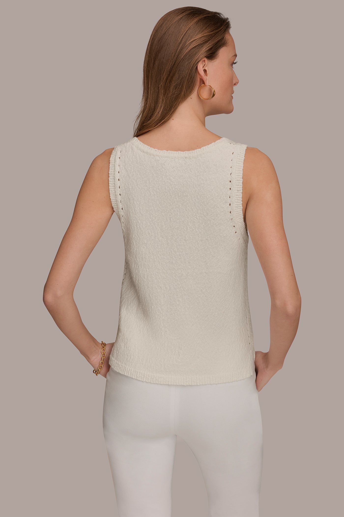 COTTON SLEEVELESS POINTELLE STITCH TANK | View 2 | Grace Edit