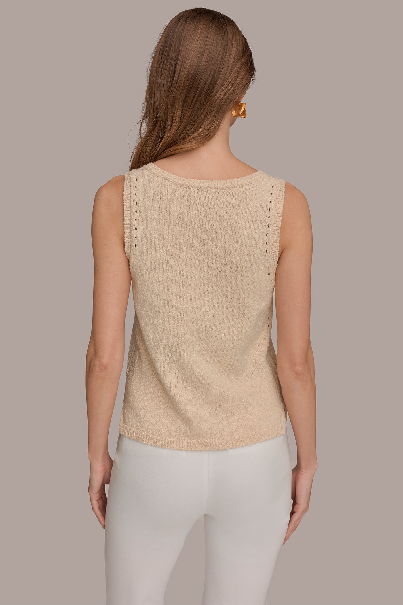 COTTON SLEEVELESS POINTELLE STITCH TANK | View 2 | Donna Karan Weekend