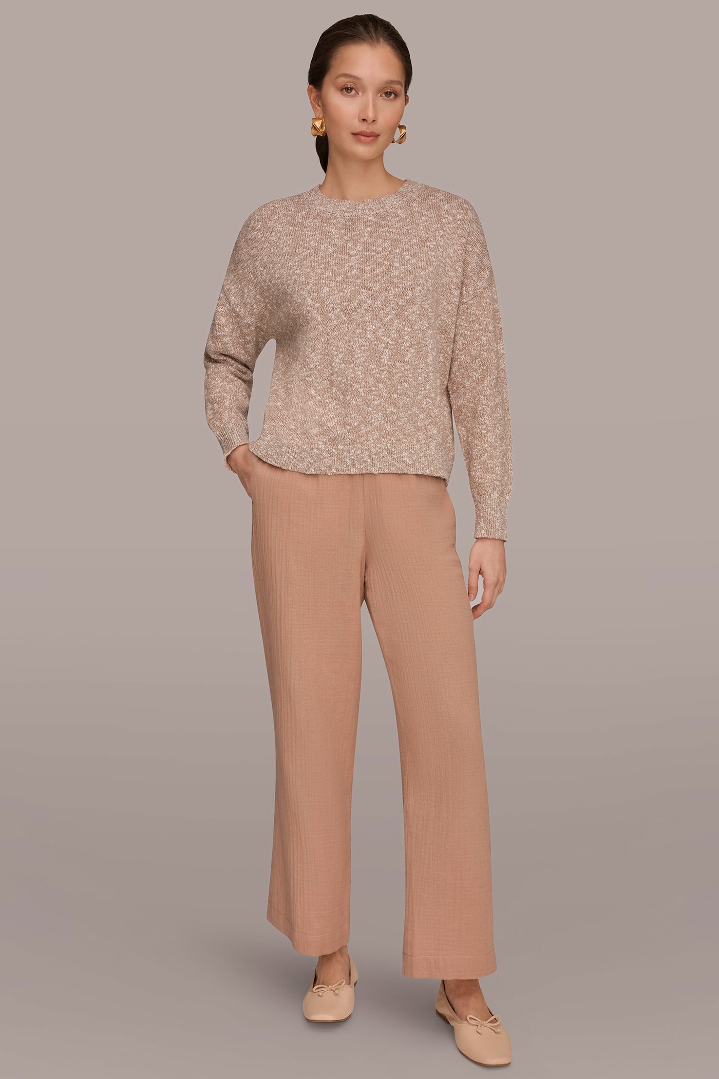 METALLIC COTTON-BLEND LONG SLEEVE SWEATER VIEW 6 | Donna Karan Weekend Tops