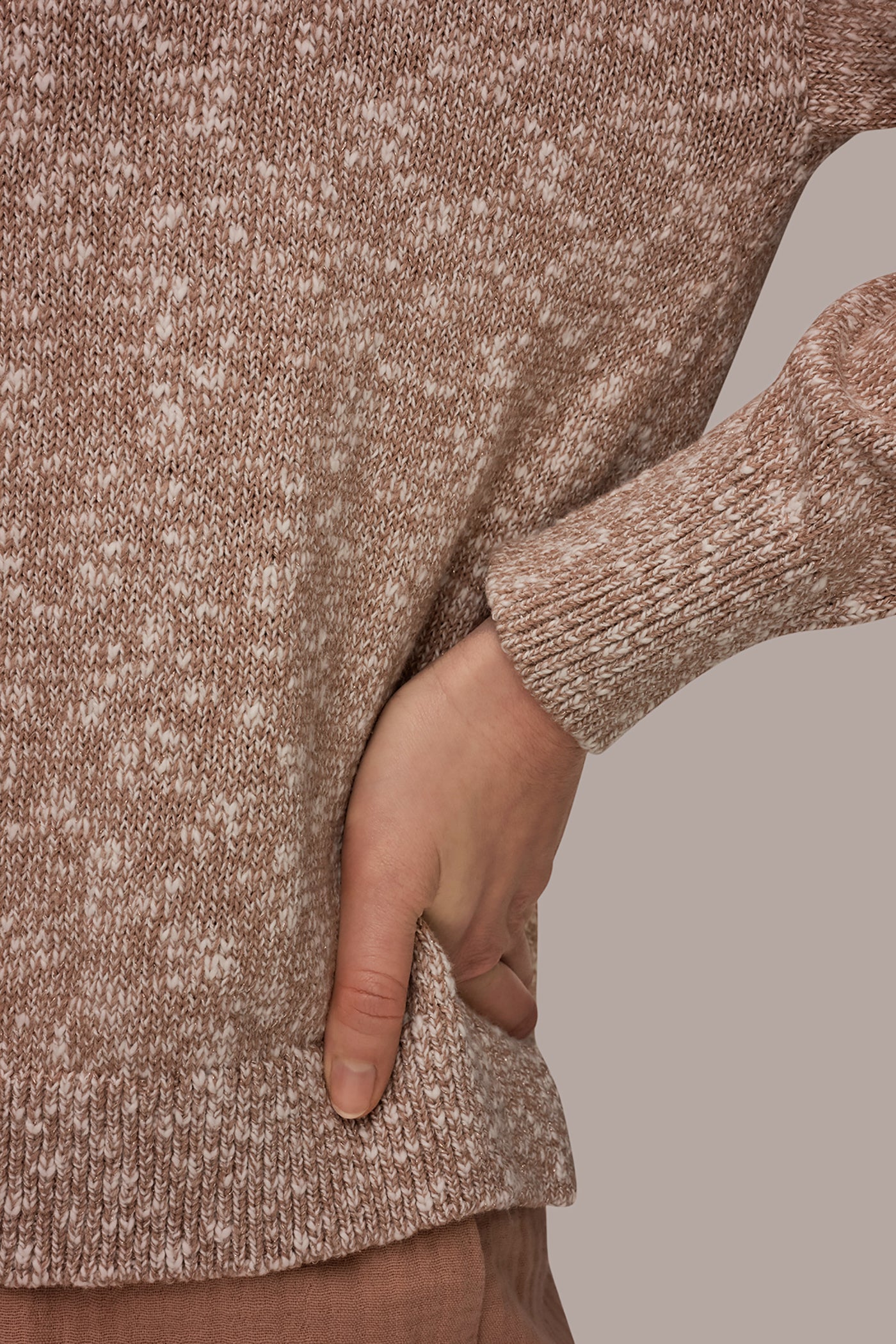 METALLIC COTTON-BLEND LONG SLEEVE SWEATER VIEW 5 | Donna Karan Weekend Tops