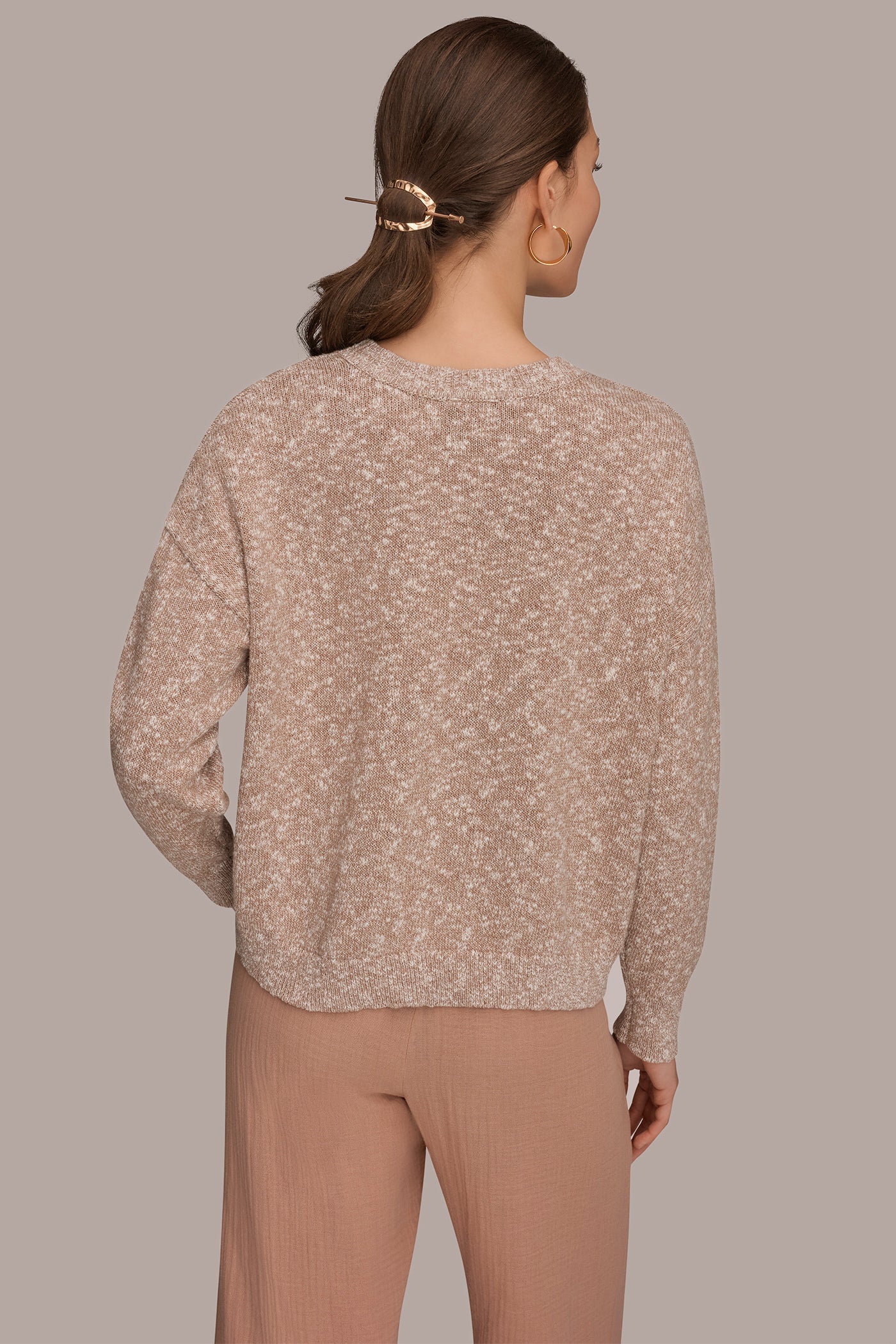 METALLIC COTTON-BLEND LONG SLEEVE SWEATER | View 2 | Donna Karan Weekend