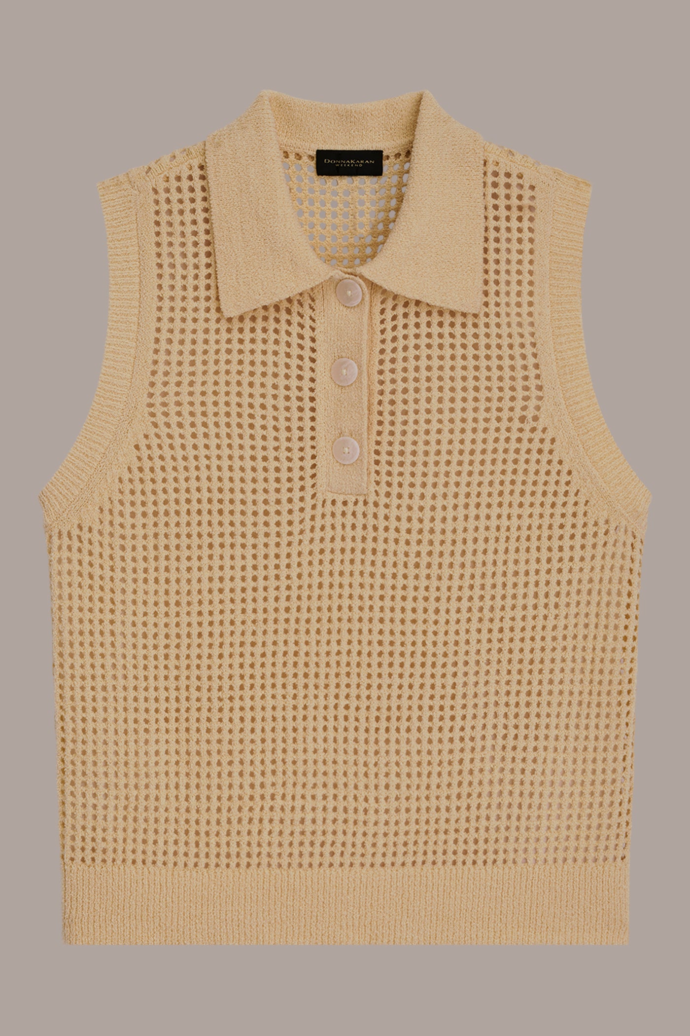 COTTON-BLEND SLEEVELESS OPEN STITCH POLO SWEATER VIEW 7 | New clothing