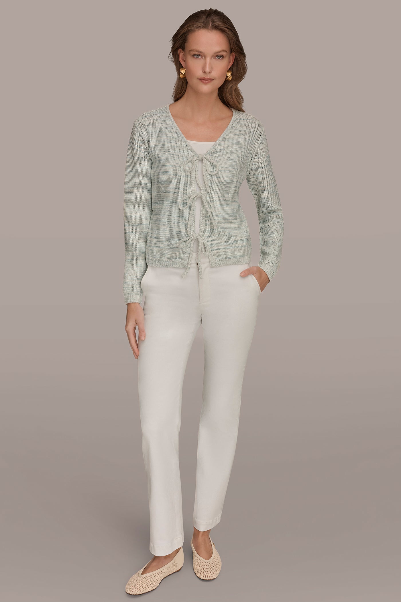 TIE-FRONT CARDIGAN VIEW 6 | Donna Karan Weekend Tops