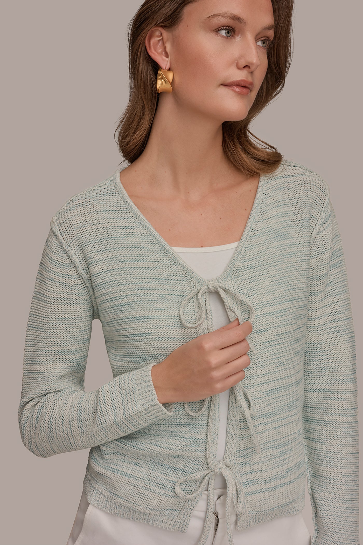TIE-FRONT CARDIGAN VIEW 4 | Donna Karan Weekend Tops