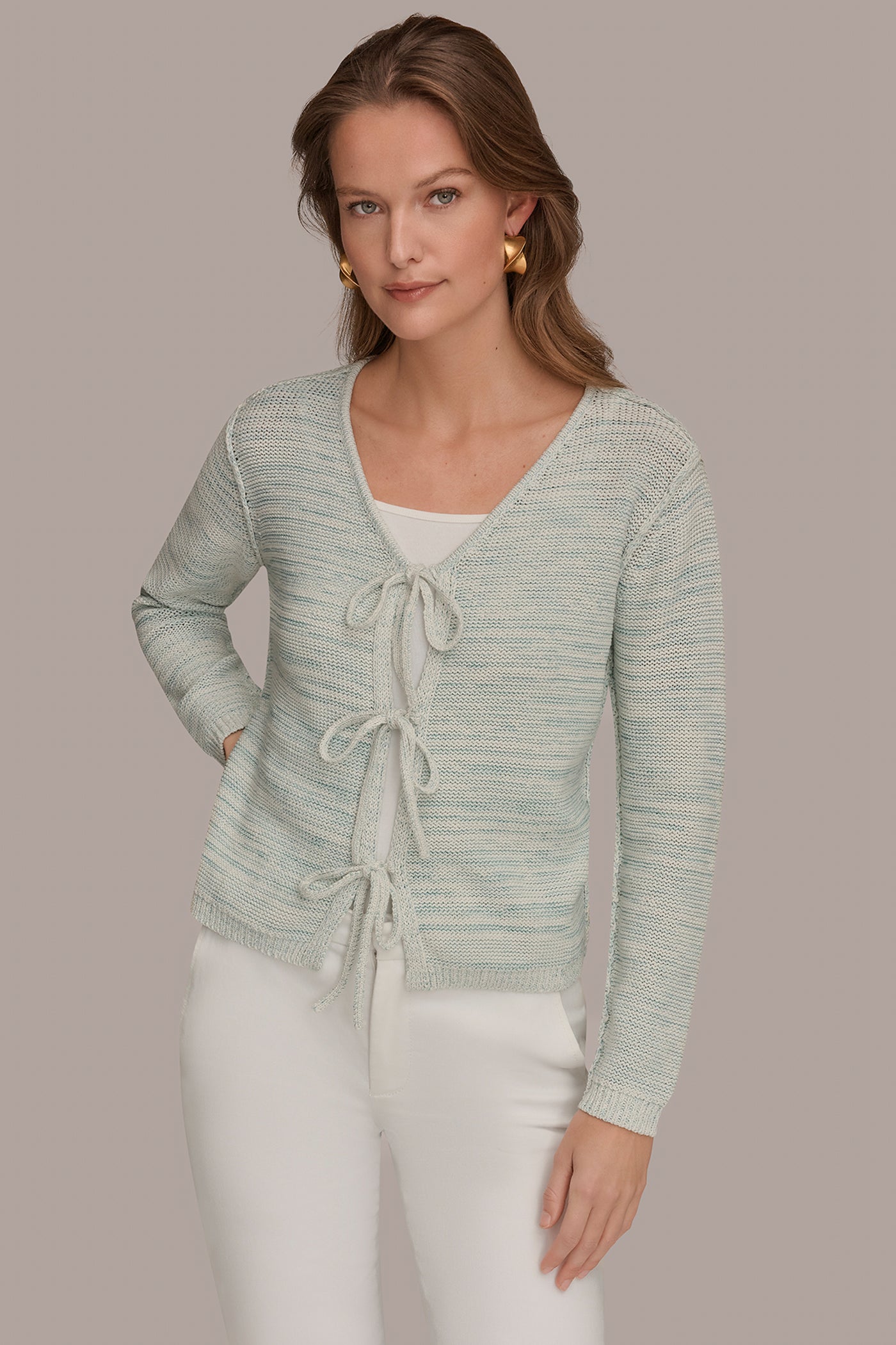 TIE-FRONT CARDIGAN | View 1 | Donna Karan Weekend Tops