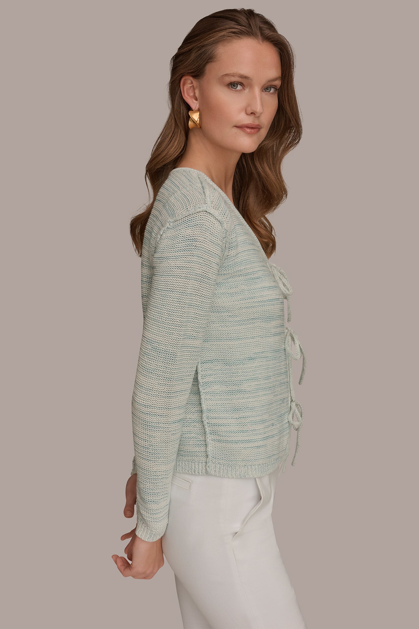 TIE-FRONT CARDIGAN VIEW 3 | Donna Karan Weekend Tops