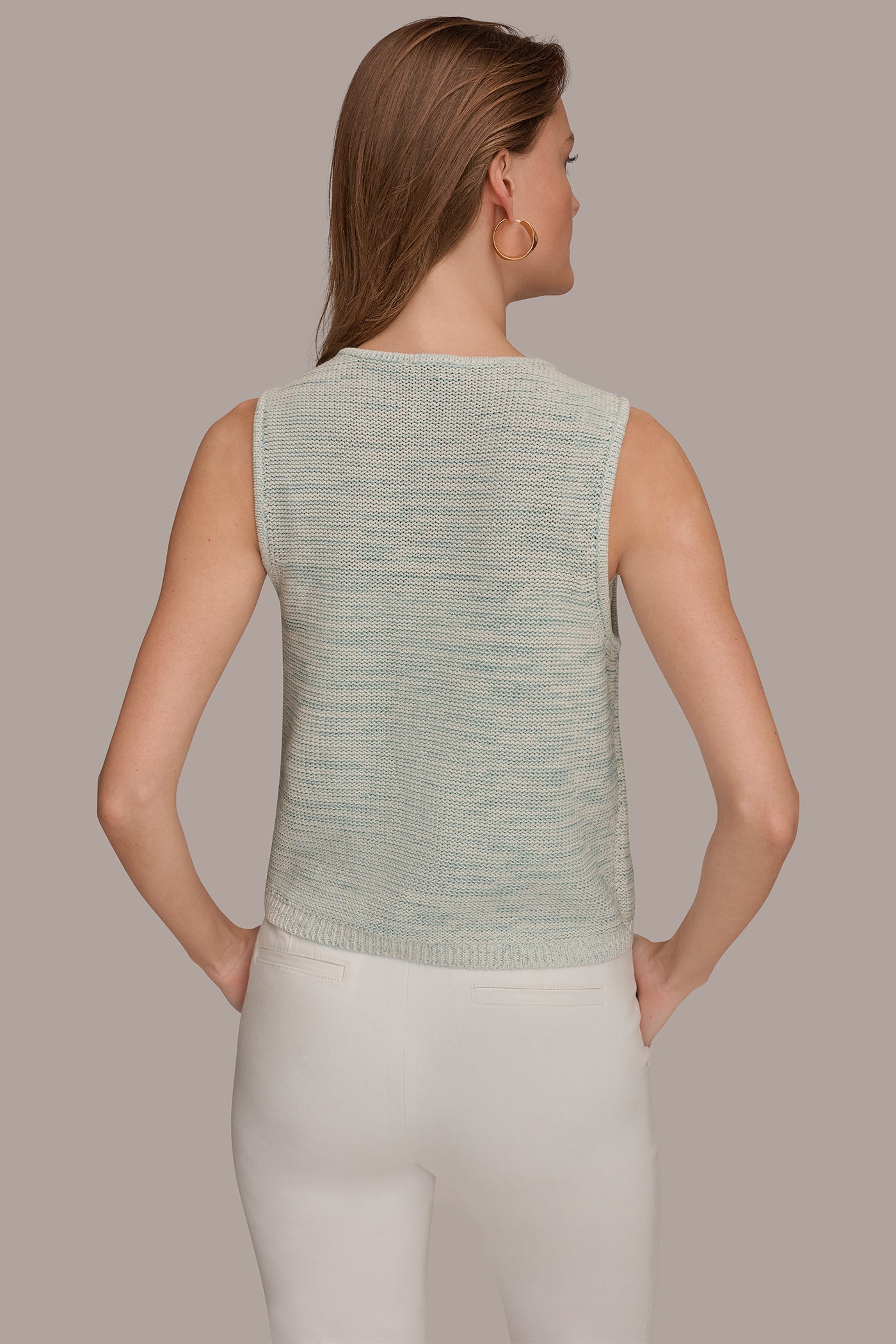 COTTON-BLEND SLEEVELESS TIE-FRONT CARDIGAN | View 2 | NEW DONNA KARAN WEEKEND