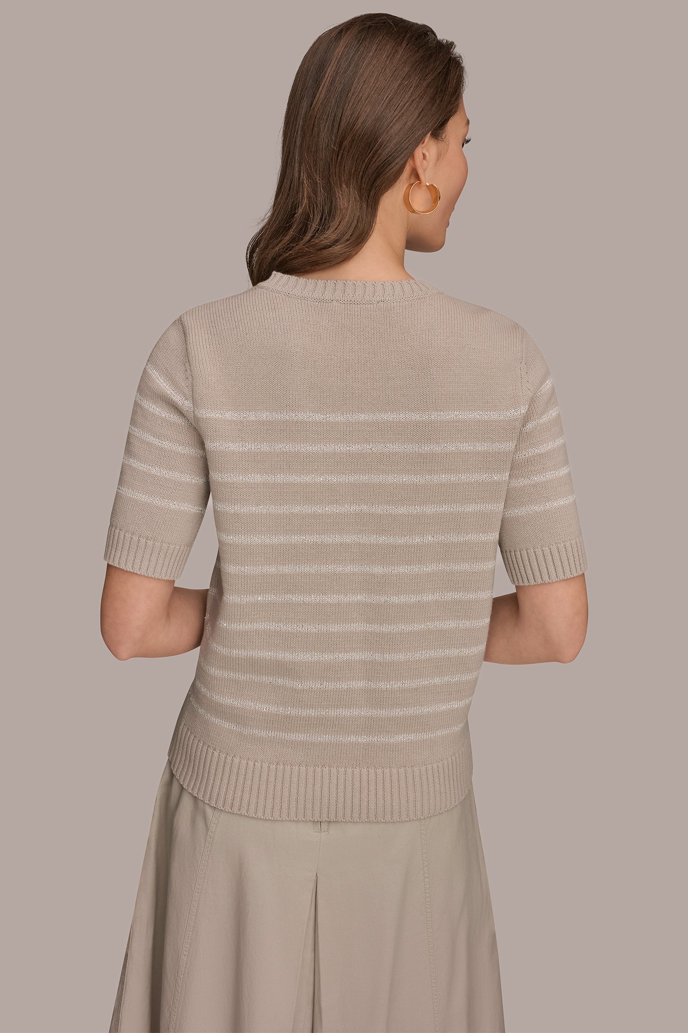 COTTON-BLEND SEQUIN STRIPE SWEATER | View 2 | Donna Karan Weekend