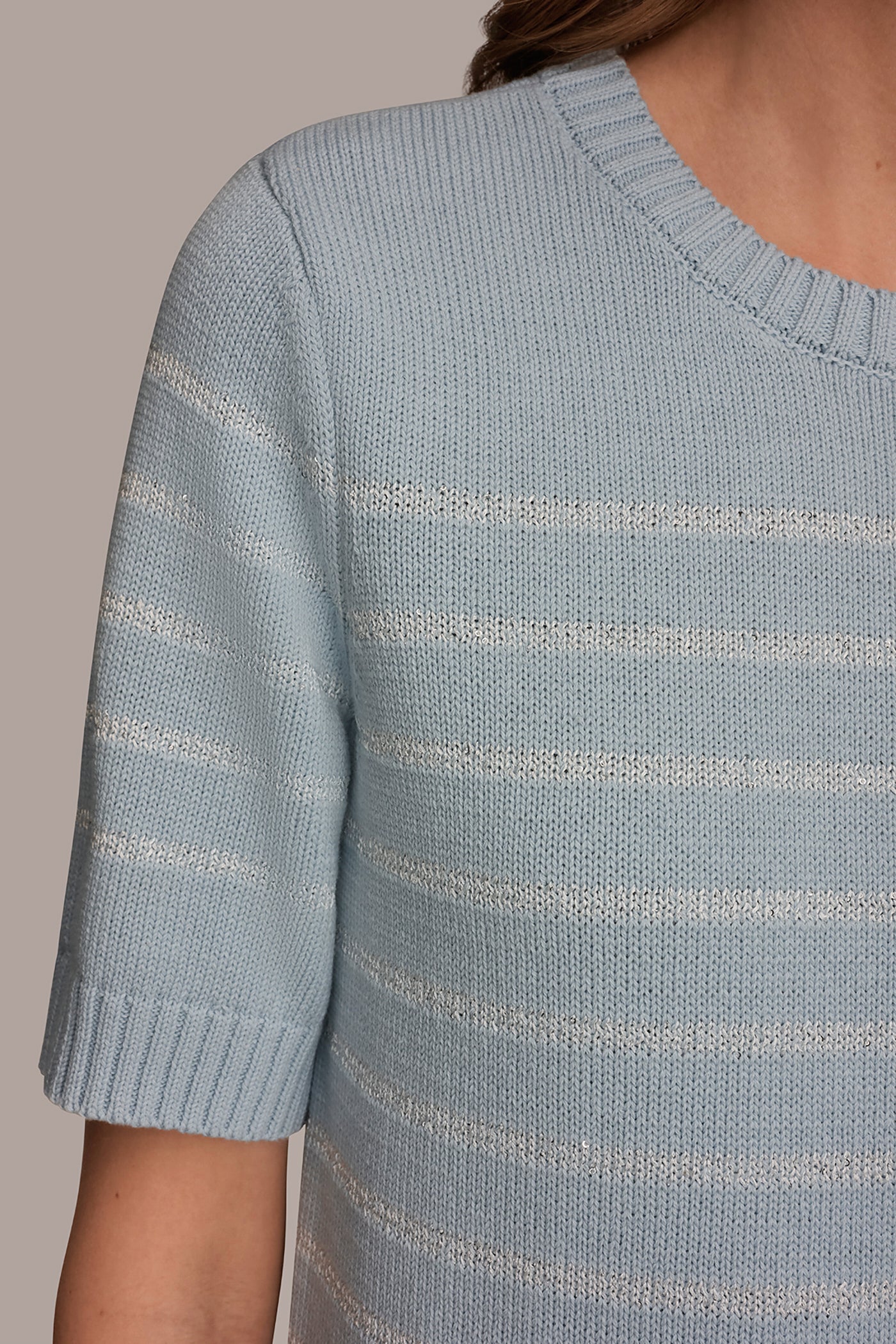 COTTON-BLEND SEQUIN STRIPE SWEATER VIEW 5 | Donna Karan Weekend