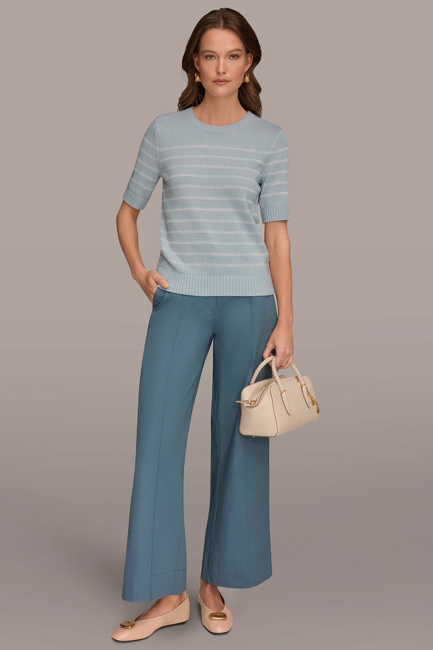 COTTON-BLEND SEQUIN STRIPE SWEATER VIEW 6 | Donna Karan Weekend