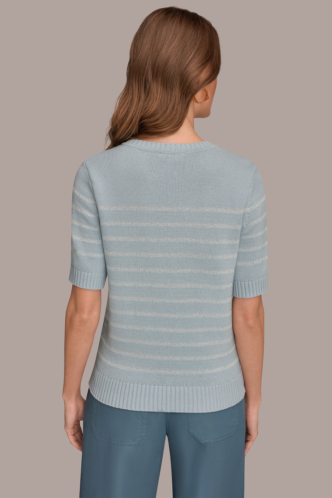 COTTON-BLEND SEQUIN STRIPE SWEATER | View 2 | Donna Karan Weekend