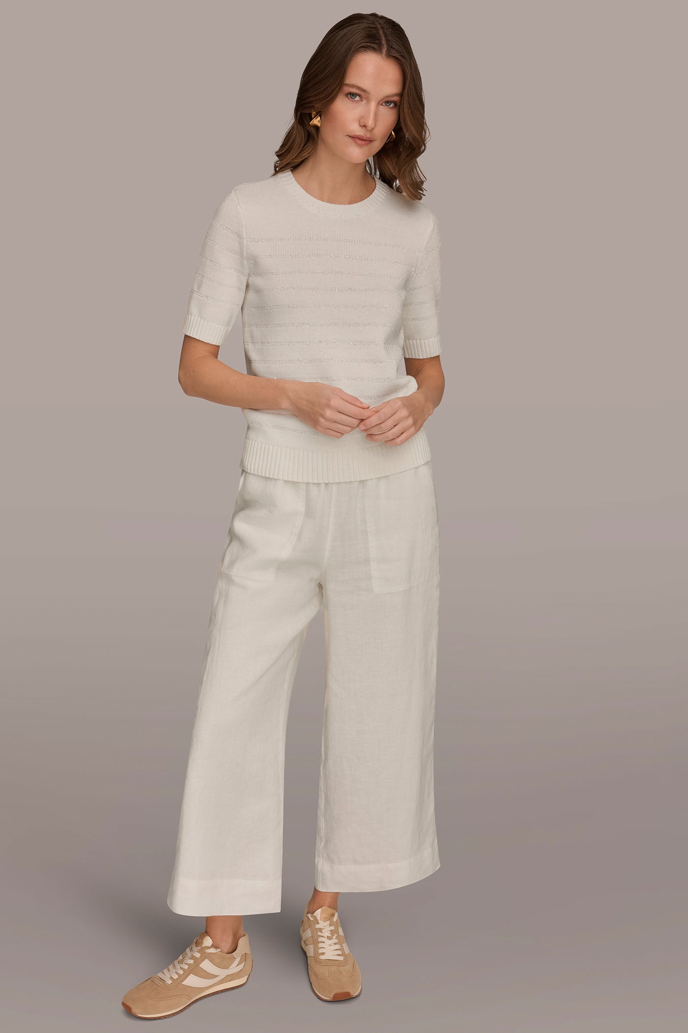 COTTON-BLEND SEQUIN STRIPE SWEATER VIEW 6 | Donna Karan Weekend