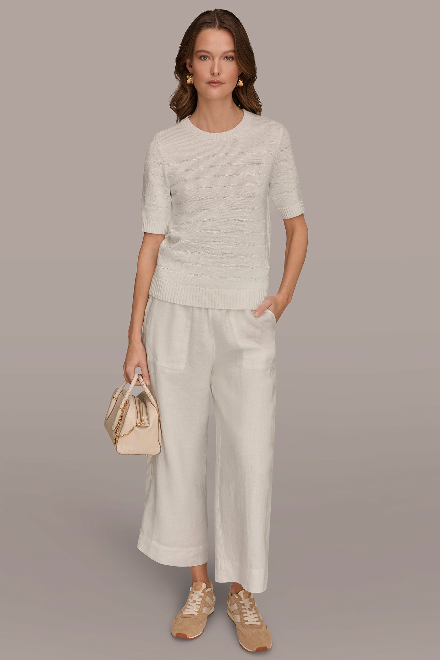 COTTON-BLEND SEQUIN STRIPE SWEATER VIEW 7 | Donna Karan Weekend