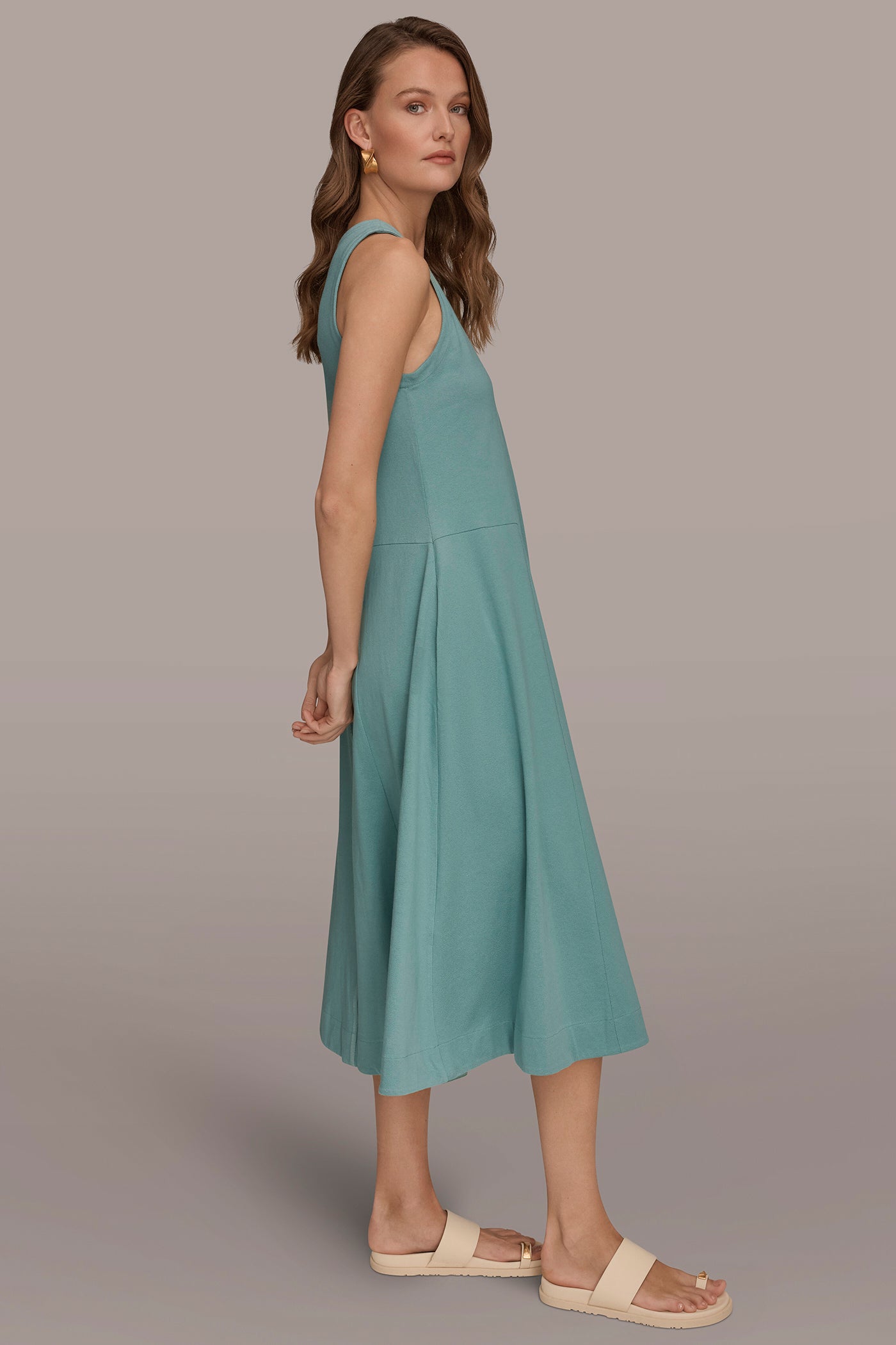 COTTON SLEEVELESS MIDI TRAPEZE DRESS VIEW 3 | Dresses & Jumpsuits