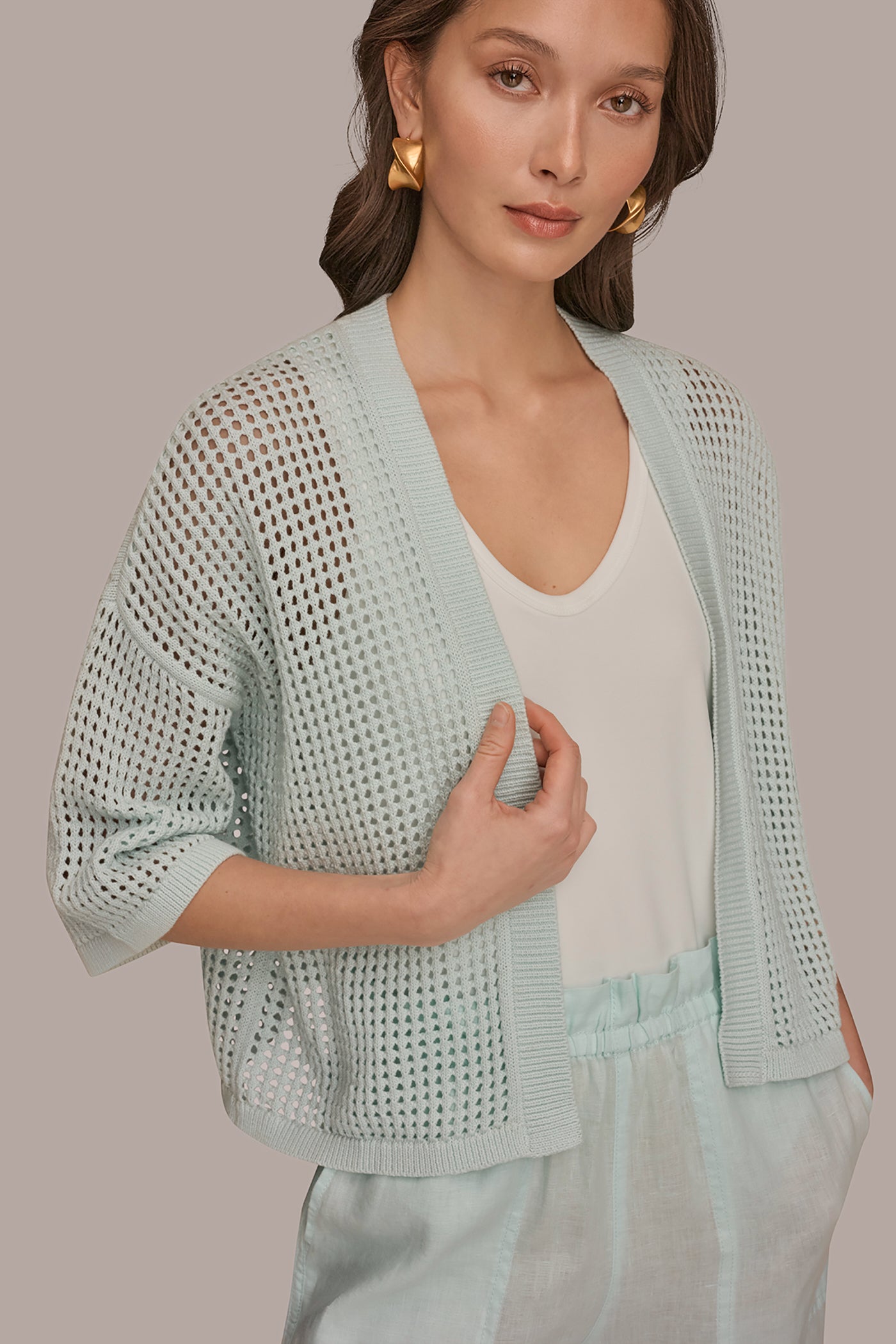 COTTON OPEN STITCH CARDIGAN VIEW 5 | Donna Karan Weekend