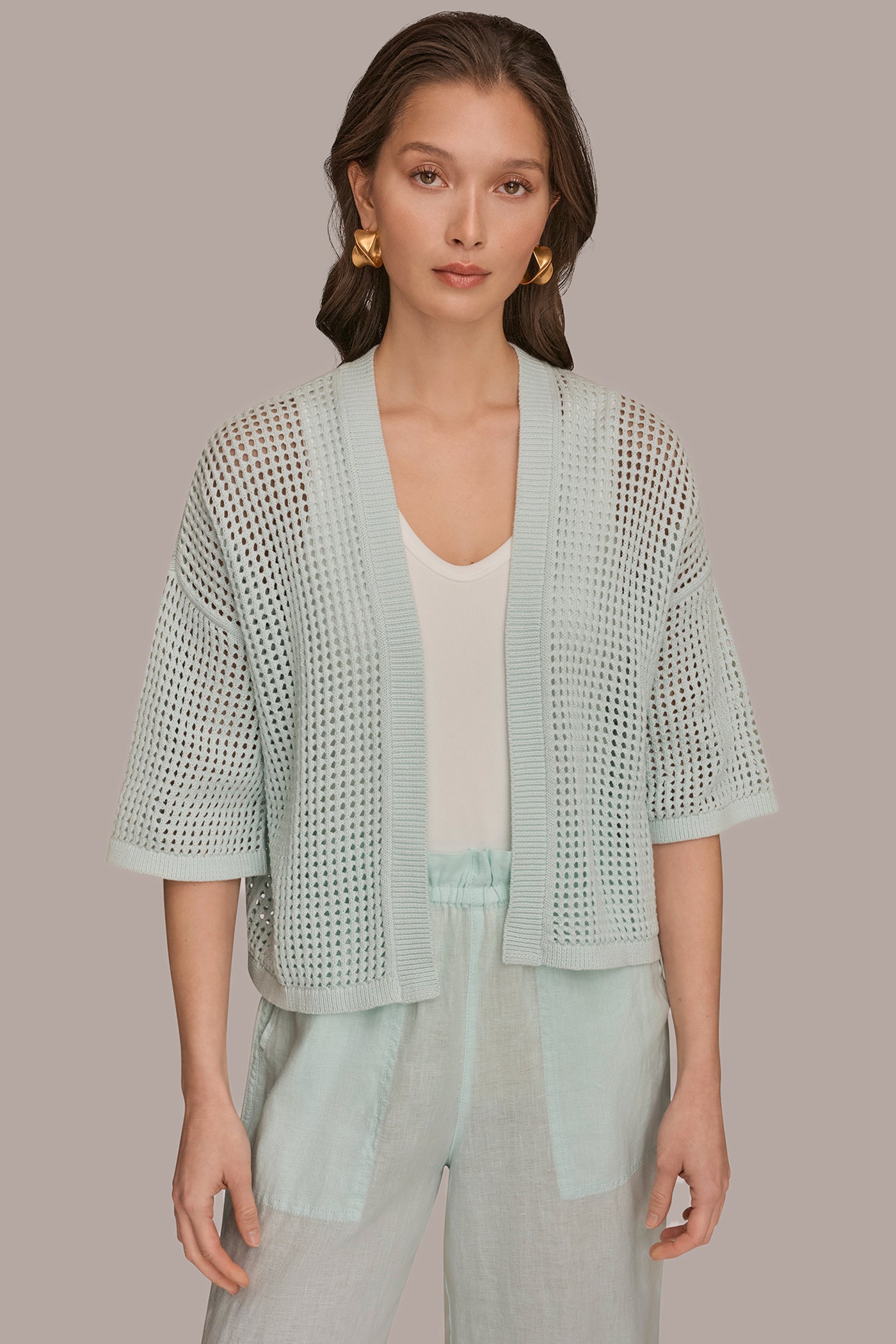 COTTON OPEN STITCH CARDIGAN | View 1 | Donna Karan Weekend