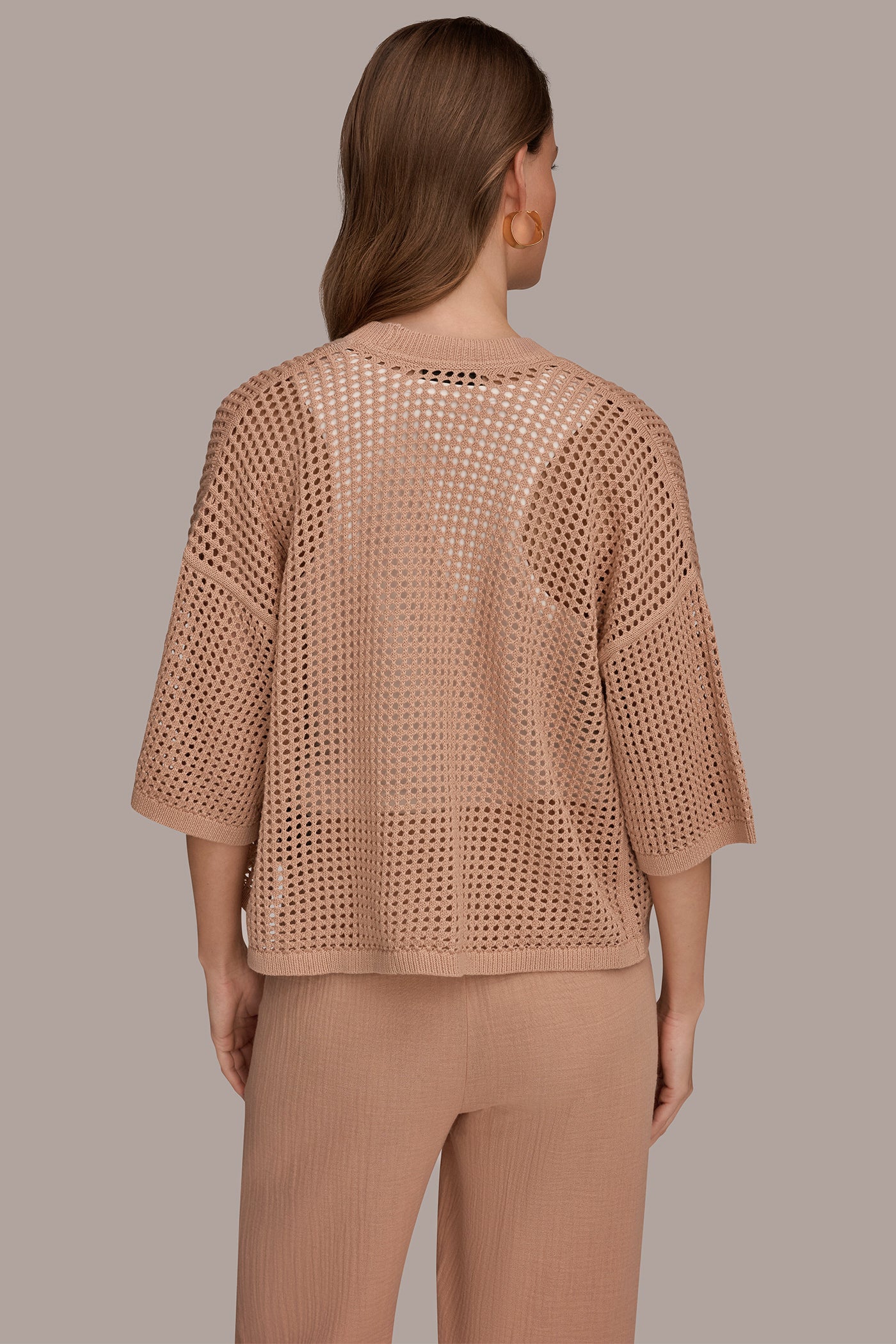 COTTON OPEN STITCH CARDIGAN | View 2 | Donna Karan Weekend