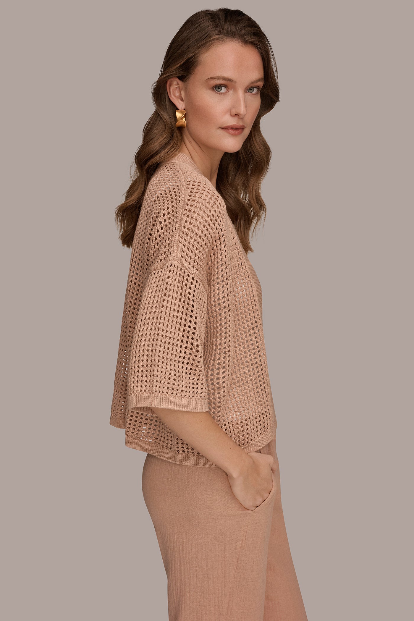 COTTON OPEN STITCH CARDIGAN VIEW 3 | Tops