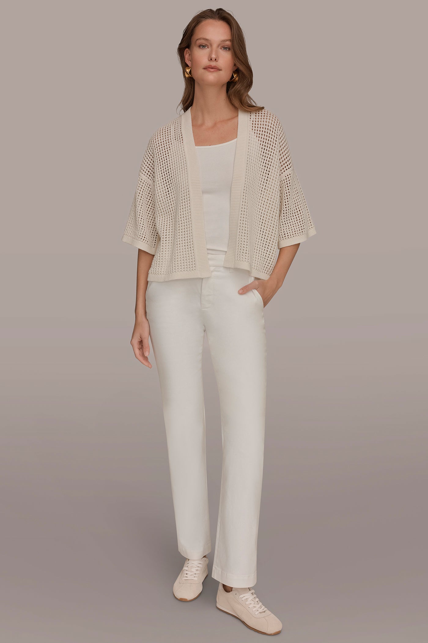 COTTON OPEN STITCH CARDIGAN VIEW 6 | Donna Karan Weekend