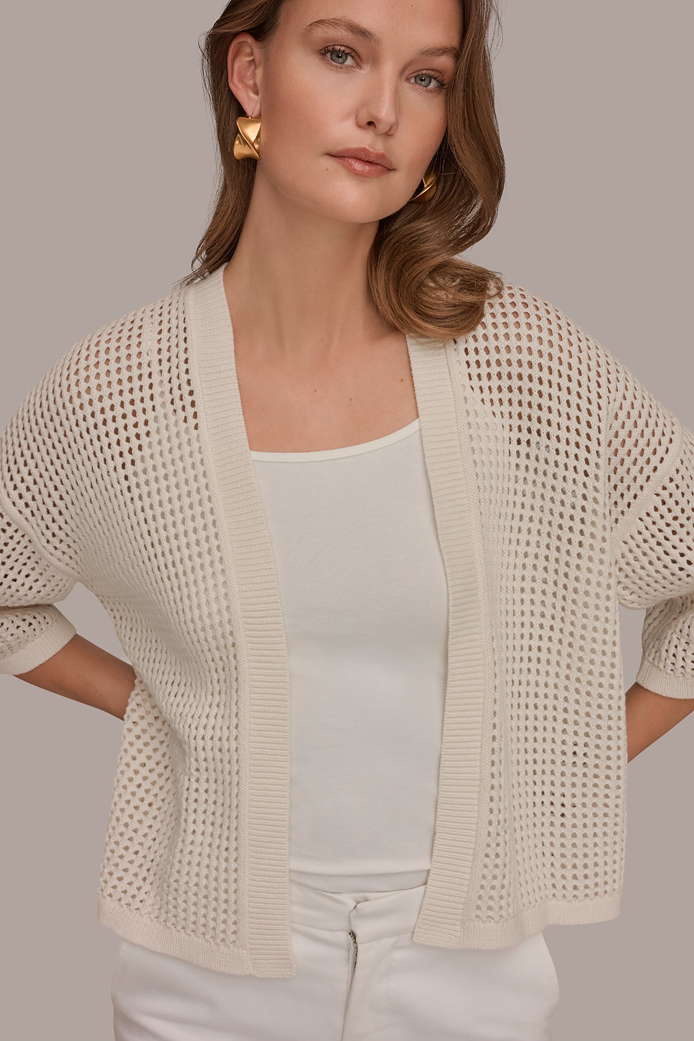 COTTON OPEN STITCH CARDIGAN VIEW 5 | Donna Karan Weekend