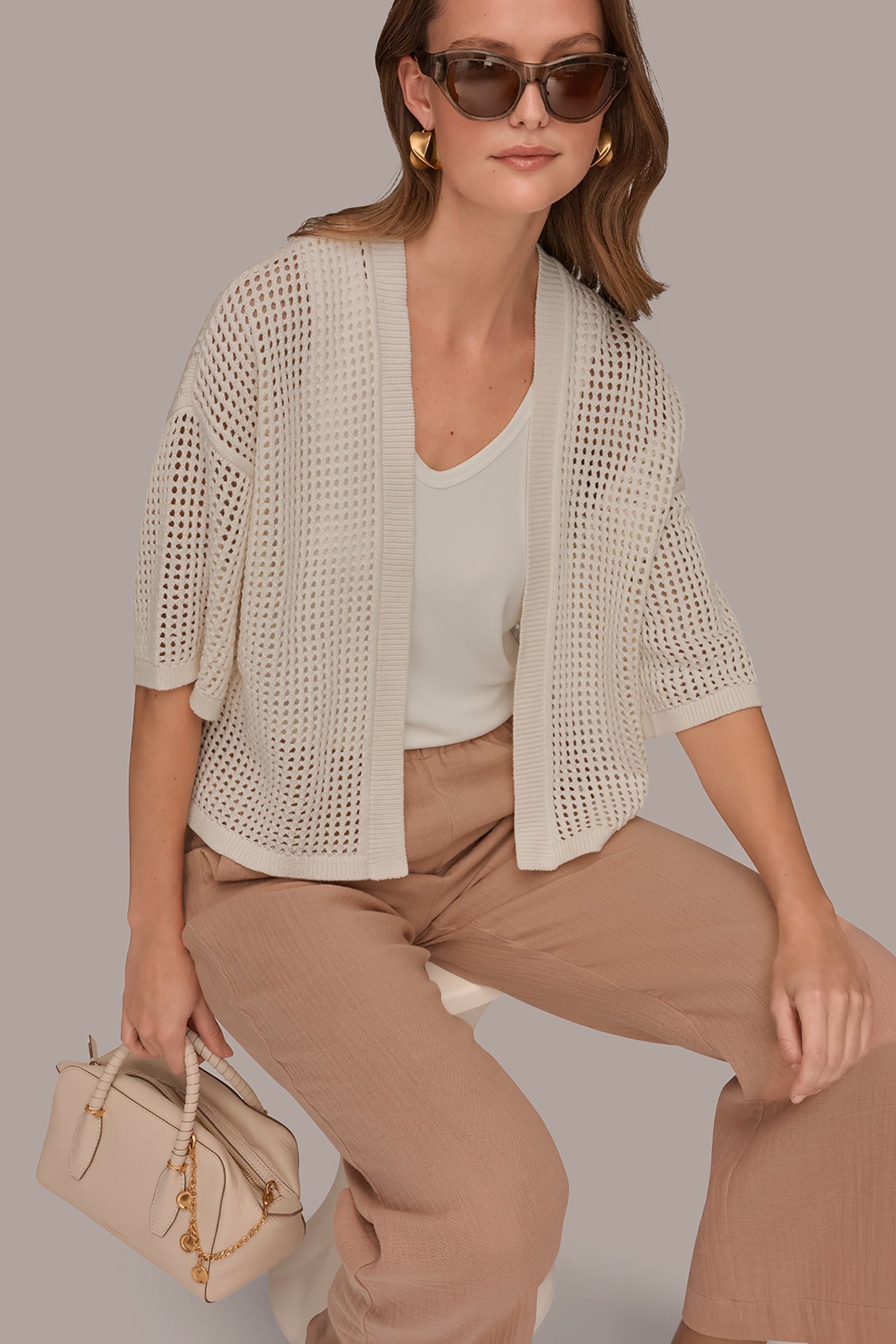COTTON OPEN STITCH CARDIGAN VIEW 8 | Donna Karan Weekend