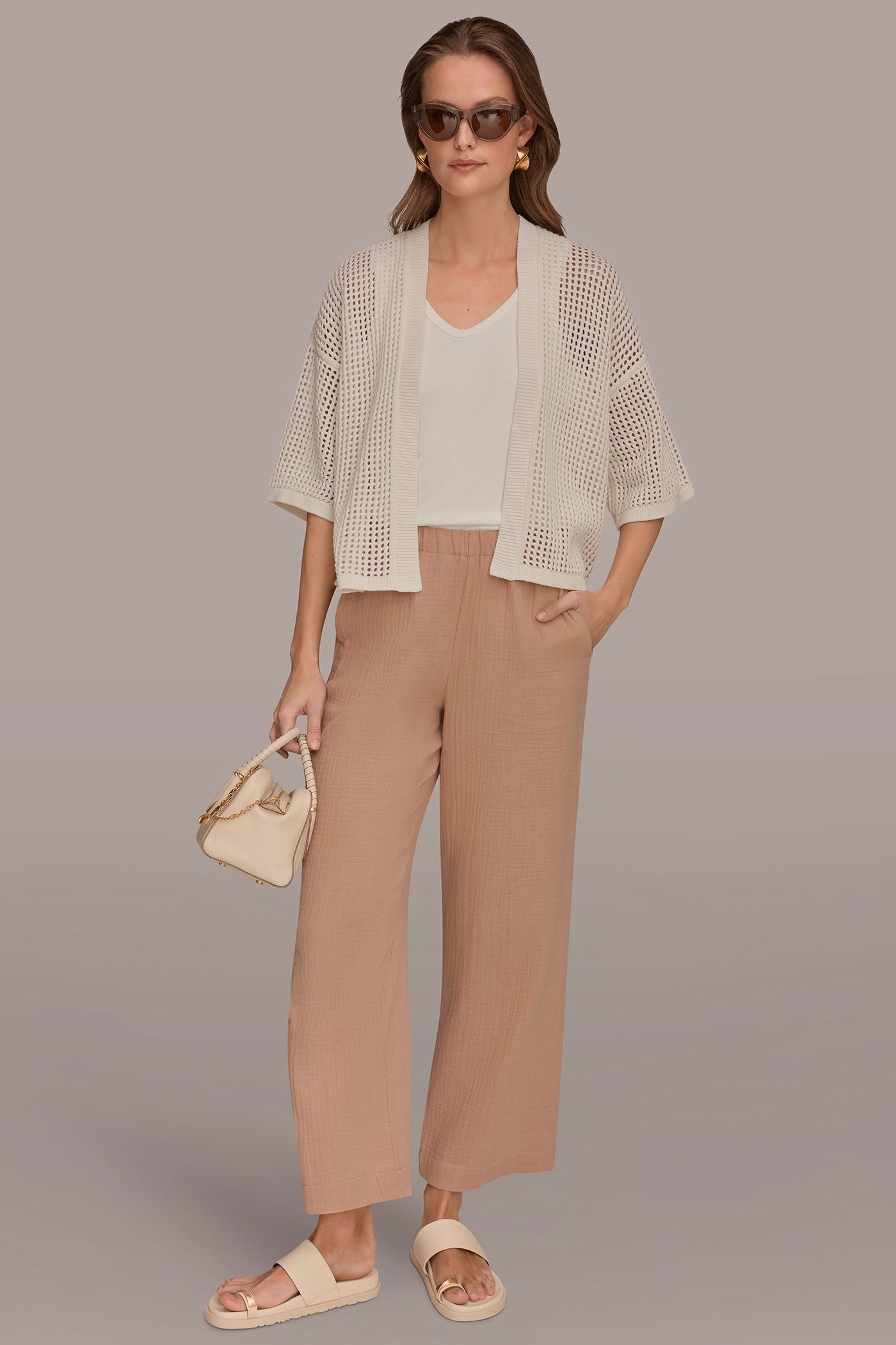 COTTON OPEN STITCH CARDIGAN VIEW 7 | Donna Karan Weekend