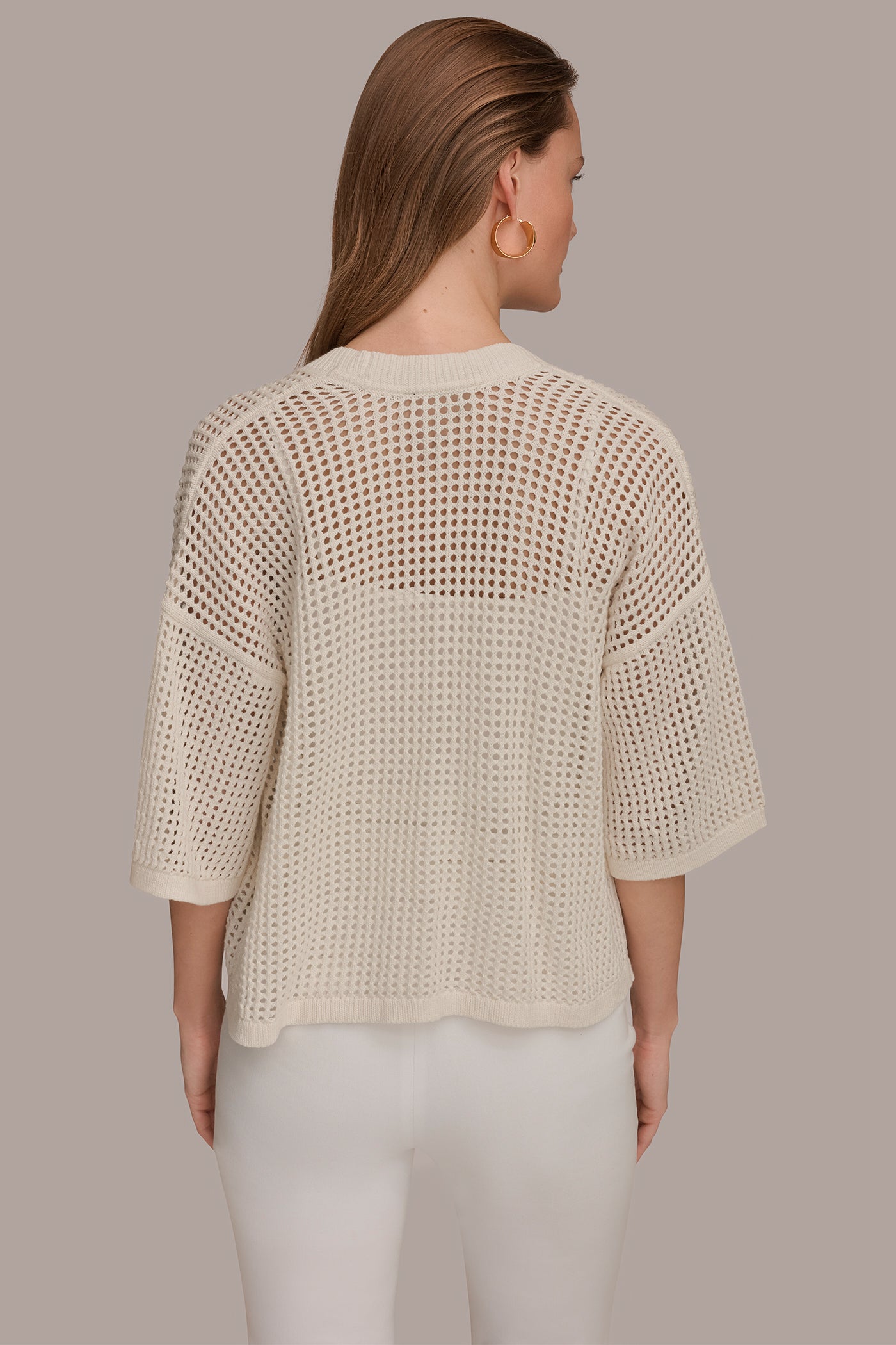 COTTON OPEN STITCH CARDIGAN | View 2 | Donna Karan Weekend