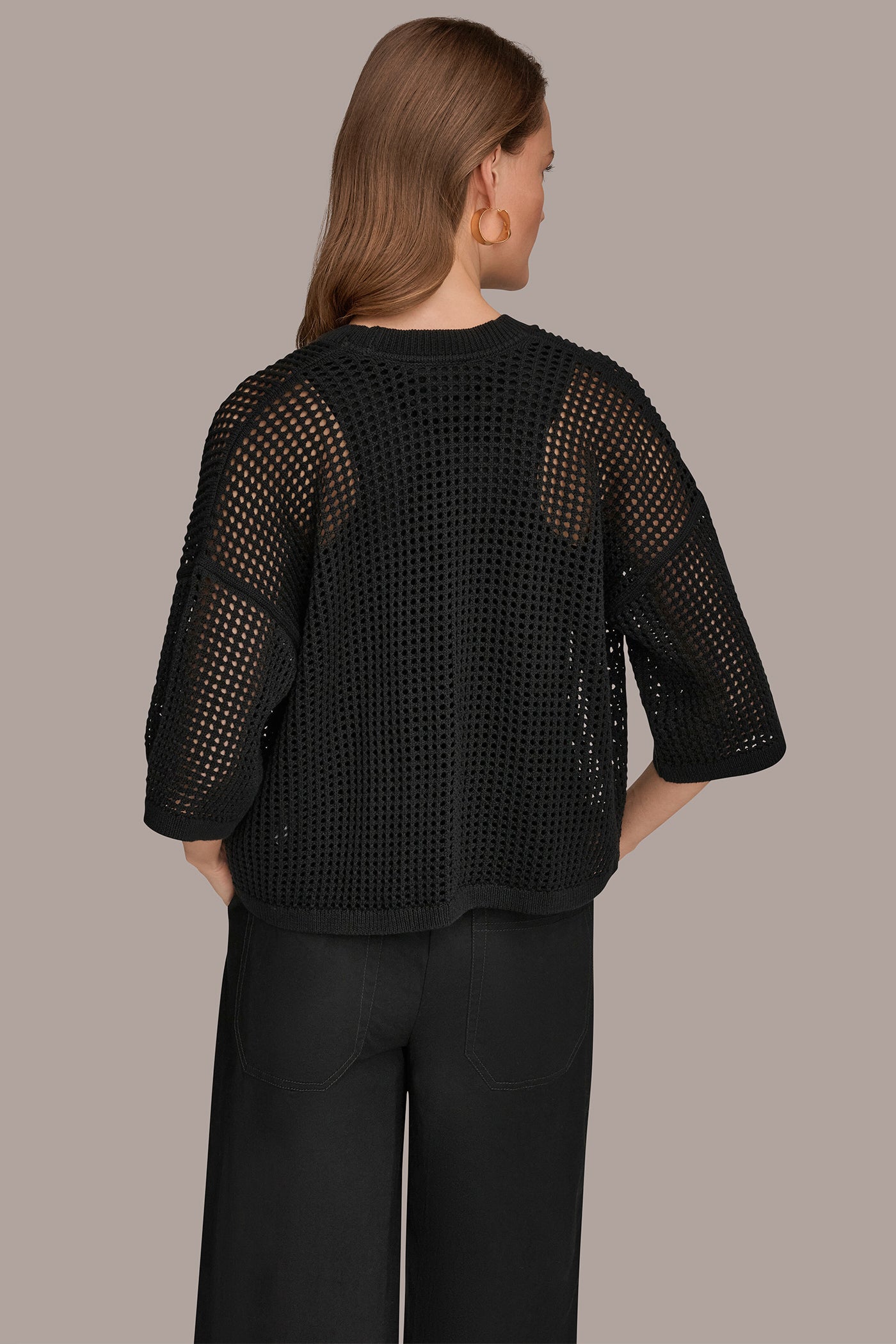 COTTON OPEN STITCH CARDIGAN | View 2 | Donna Karan Weekend