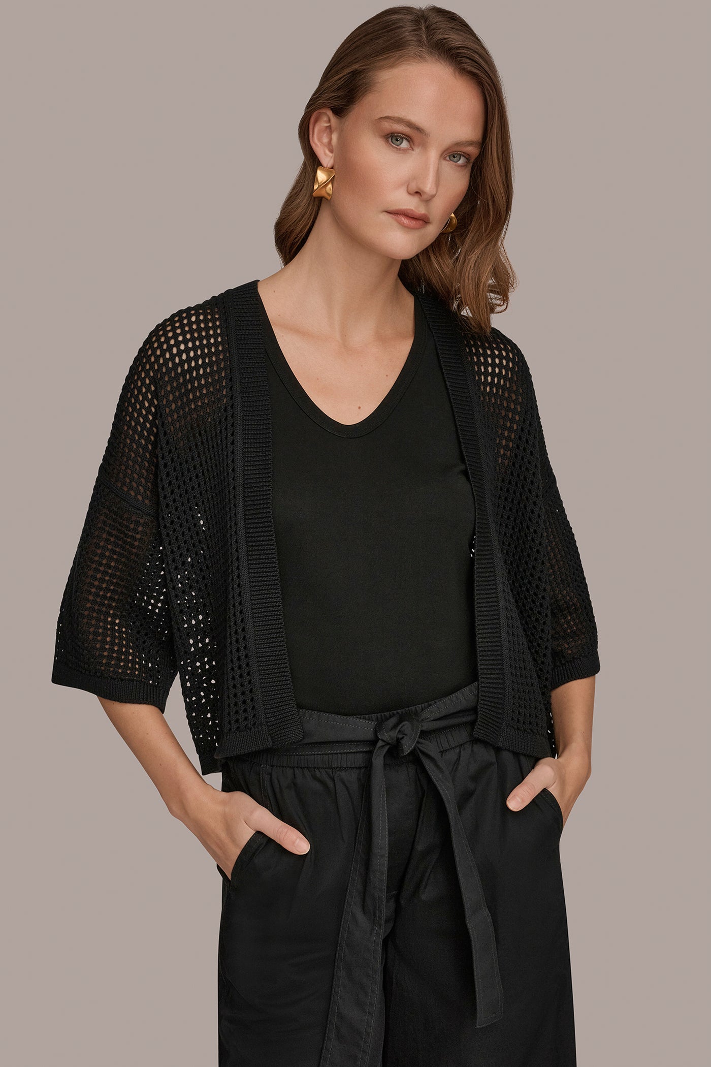 COTTON OPEN STITCH CARDIGAN | View 1 | Donna Karan Weekend
