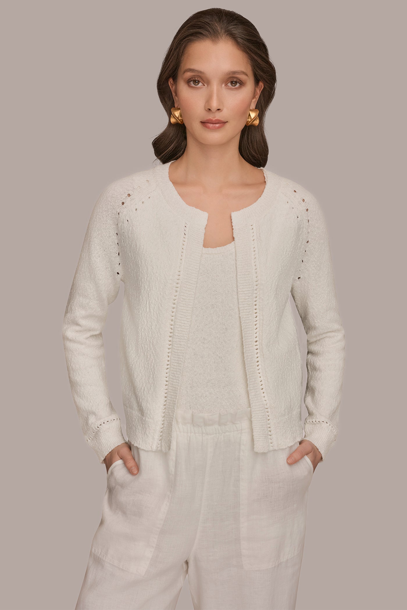 COTTON POINTELLE TRIM CARDIGAN | View 1 | Gifts