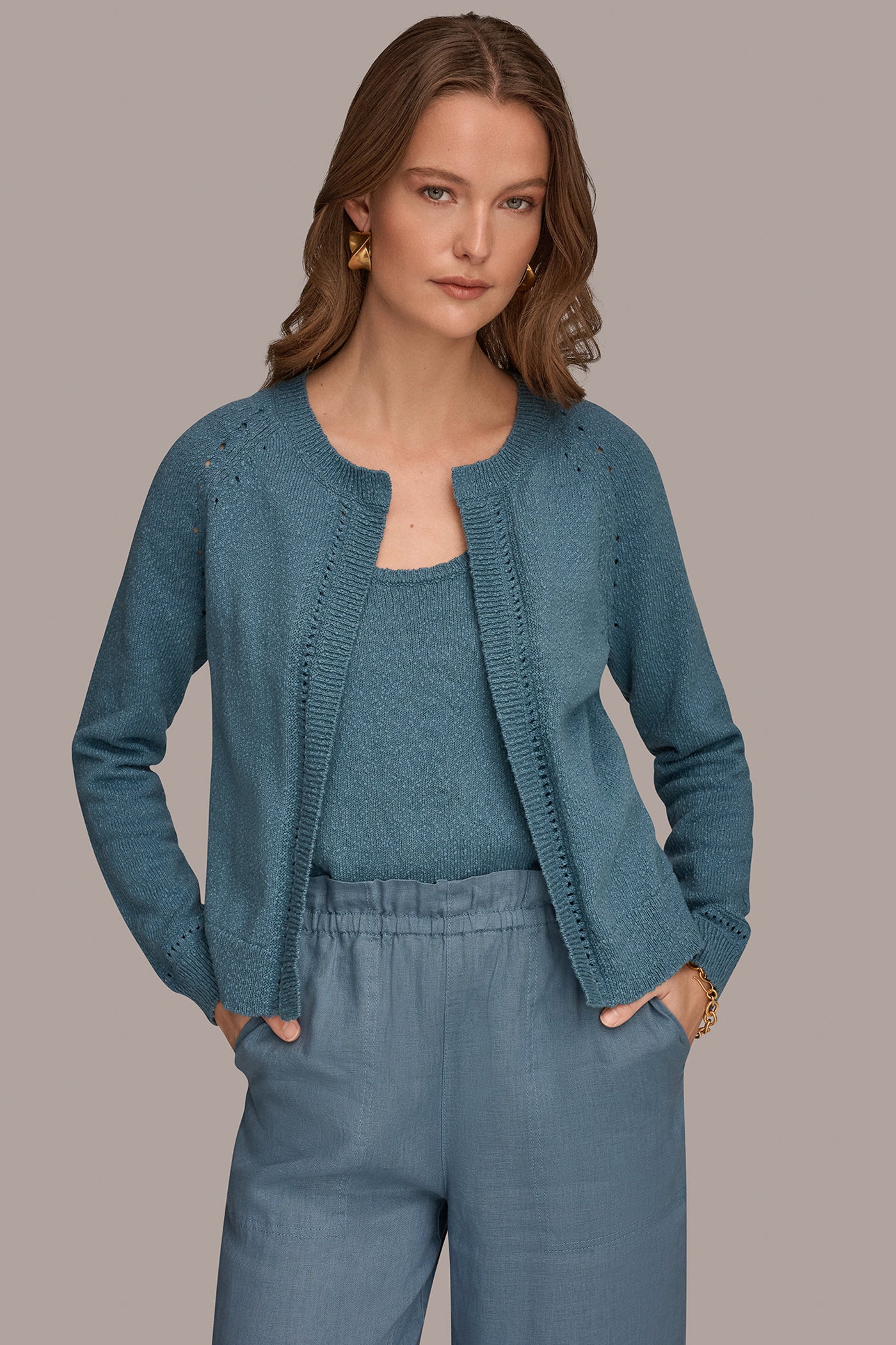 COTTON POINTELLE TRIM CARDIGAN | View 1 | Gifts
