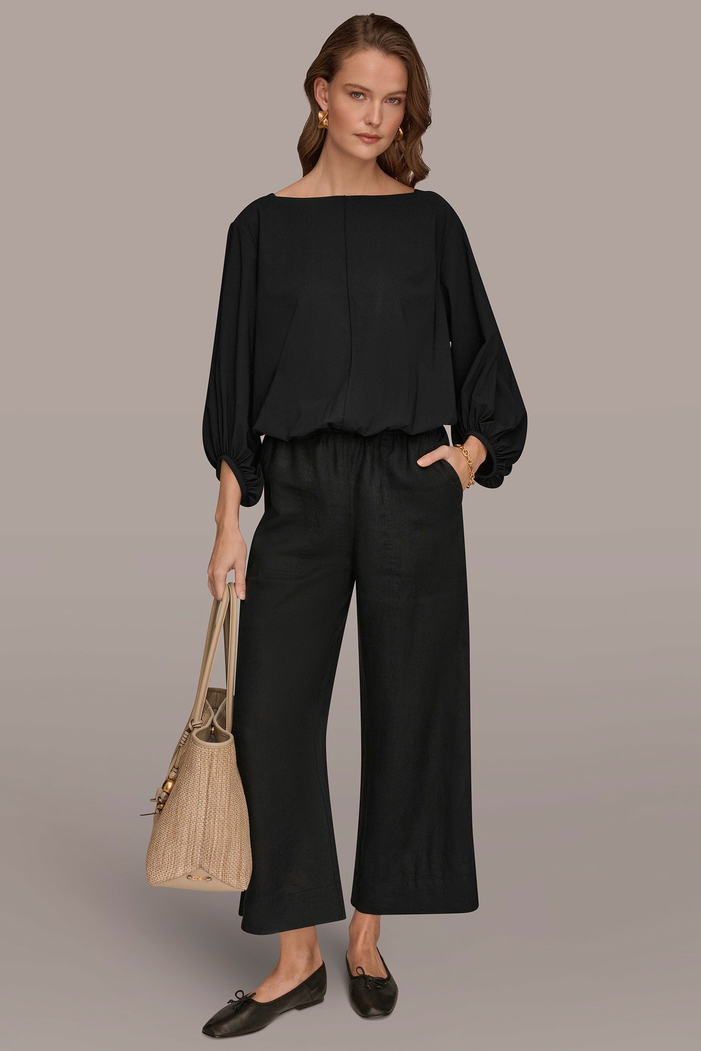 CROPPED BALLOON SLEEVE BLOUSE VIEW 6 | Donna Karan Weekend Tops