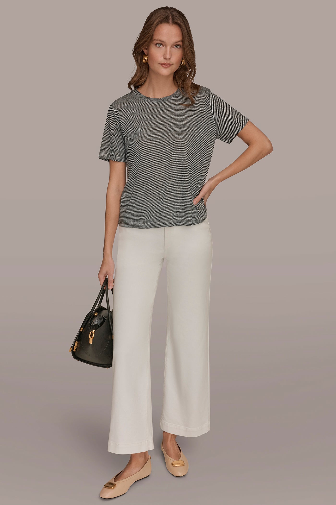 LINEN AND MODAL-BLEND STRIPED TEE VIEW 6 | Donna Karan Weekend Tops