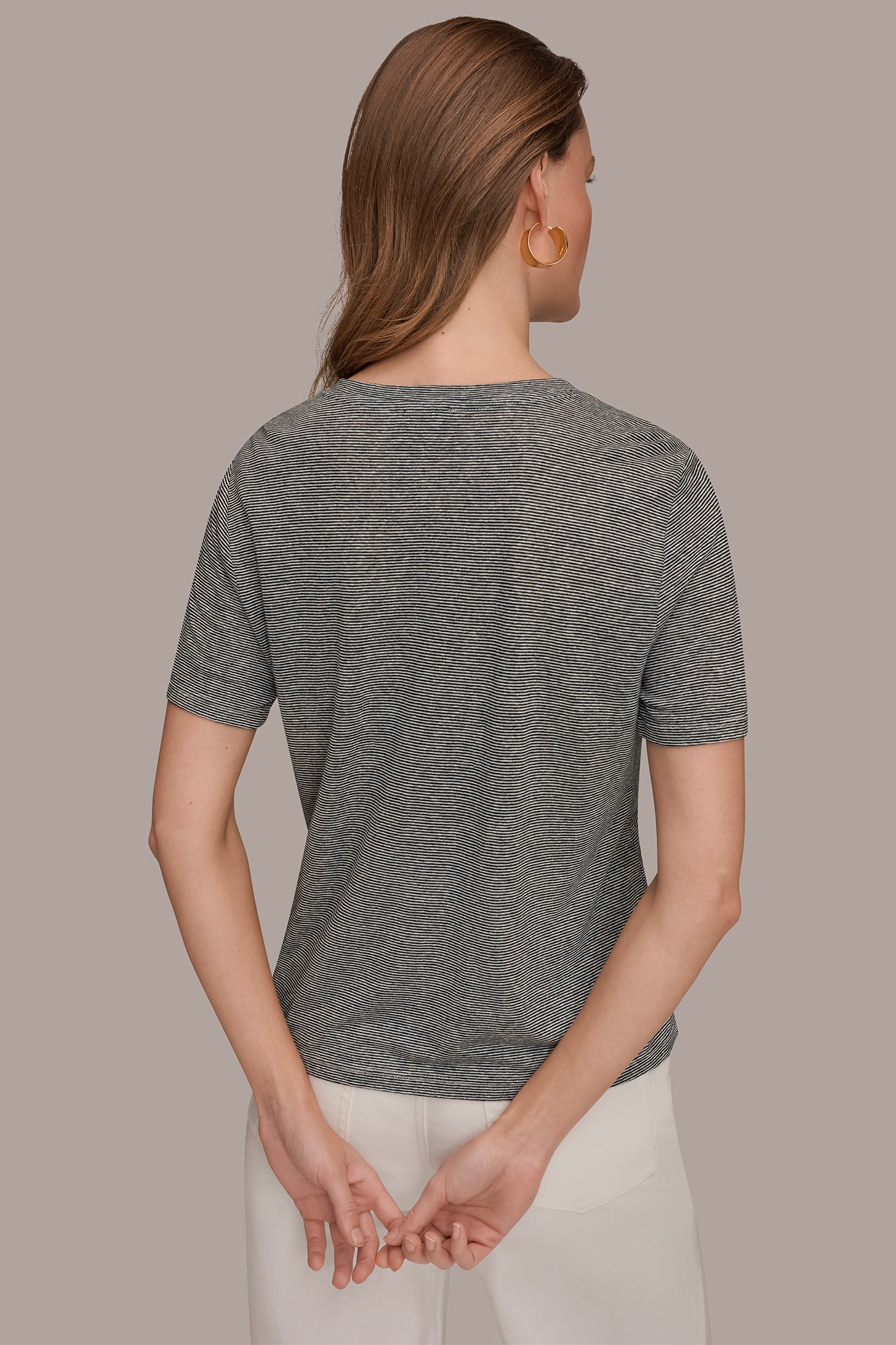 LINEN AND MODAL-BLEND STRIPED TEE | View 2 | Donna Karan Weekend Tops