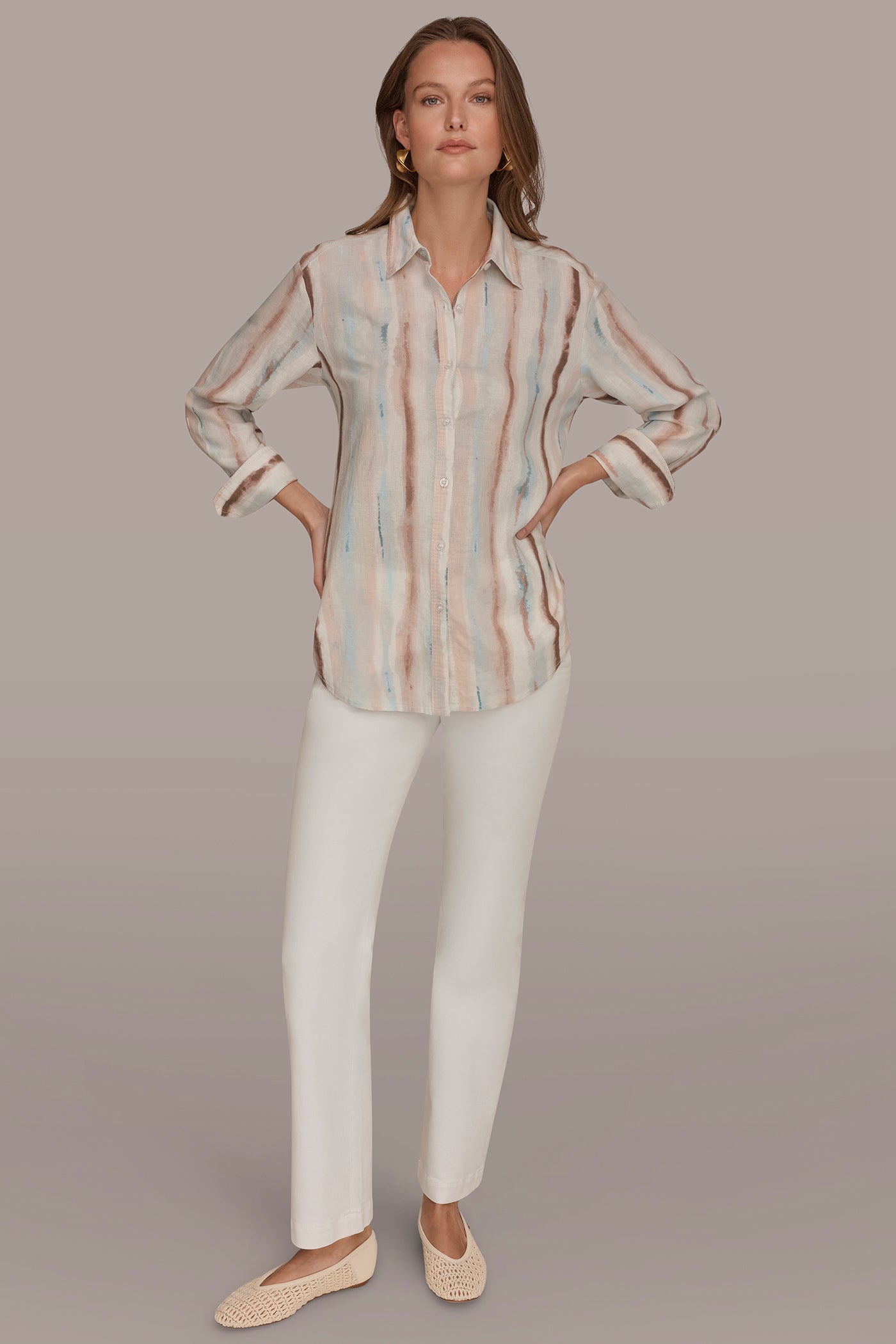LINEN-BLEND STRIPED SHIRT VIEW 6 | Donna Karan Weekend