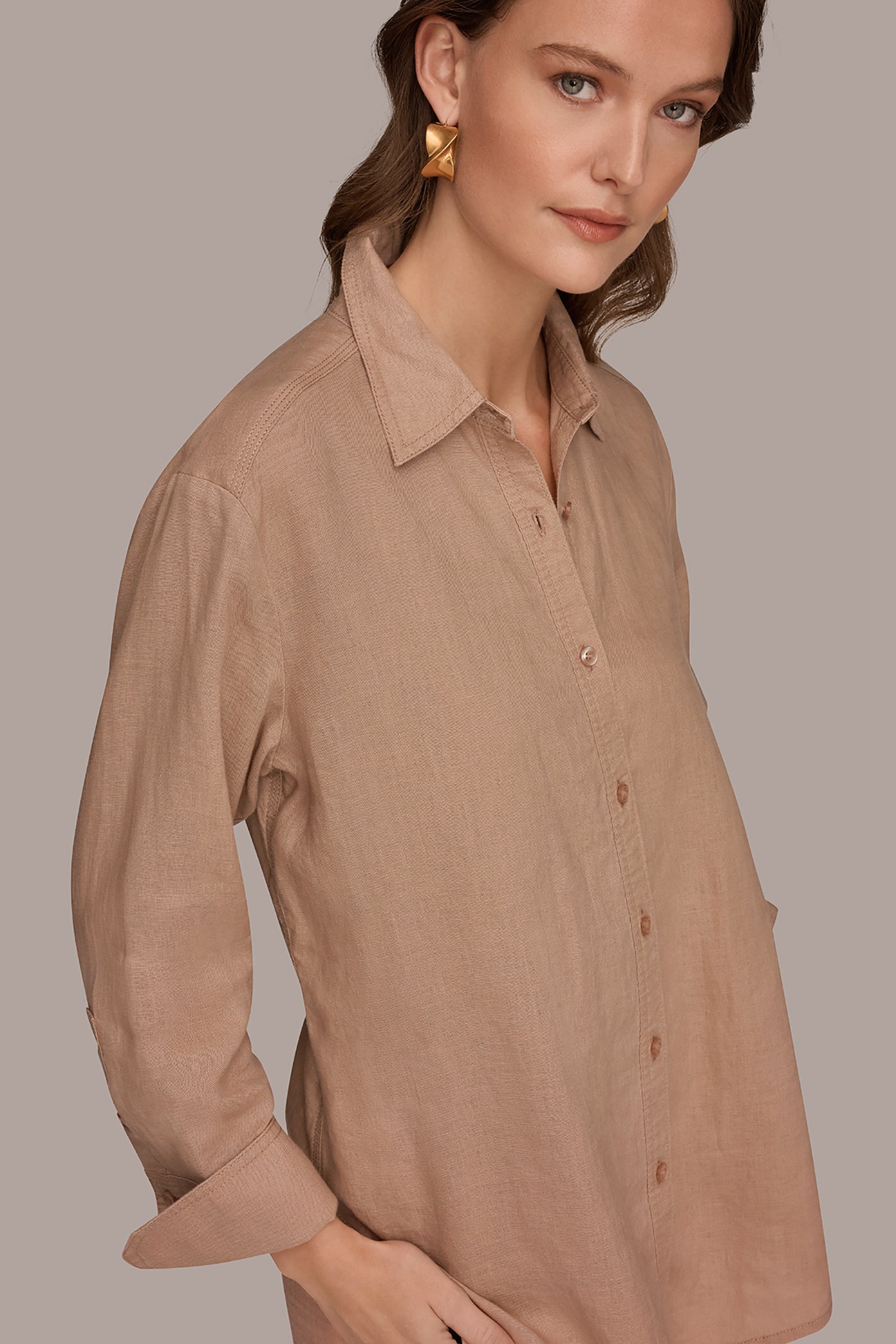 LINEN SHIRT VIEW 4 | Donna Karan Weekend Tops