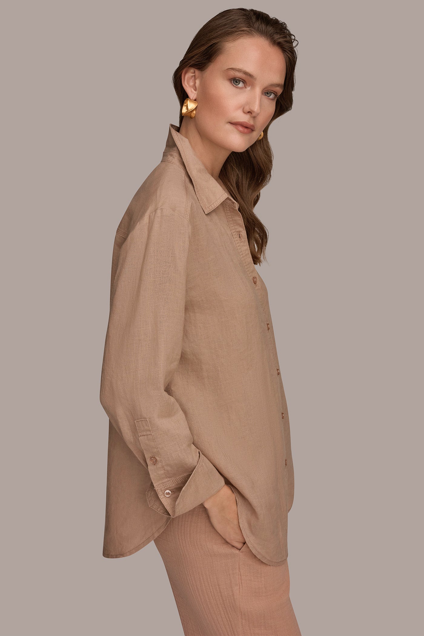 LINEN SHIRT VIEW 3 | Donna Karan Weekend Tops