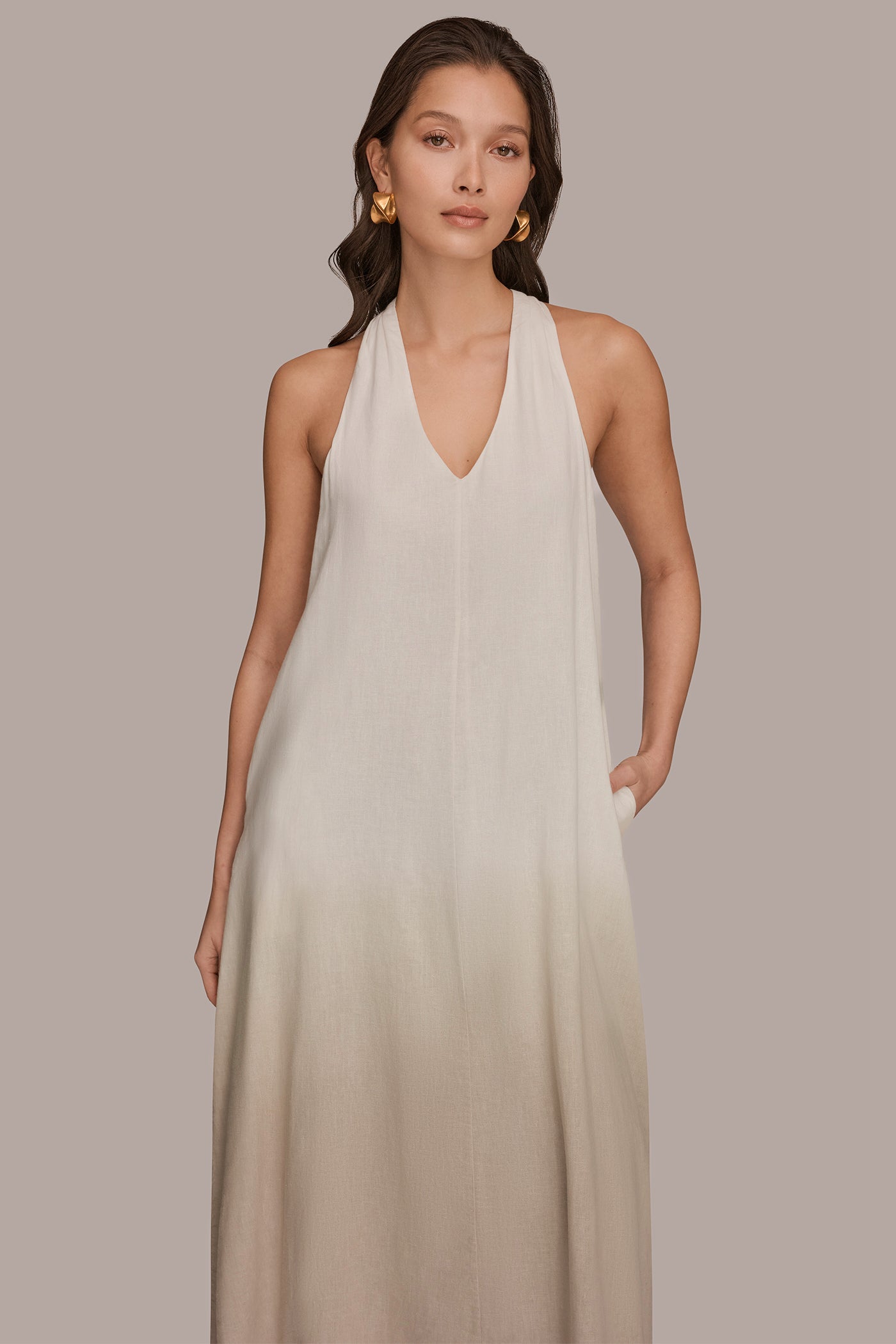 Donna Karan Weekend Women's V-Neck Midi Dress - Natural - Maxi dresses Donna Karan Weekend Women's V-Neck Midi Dress - Natural - Maxi dresses