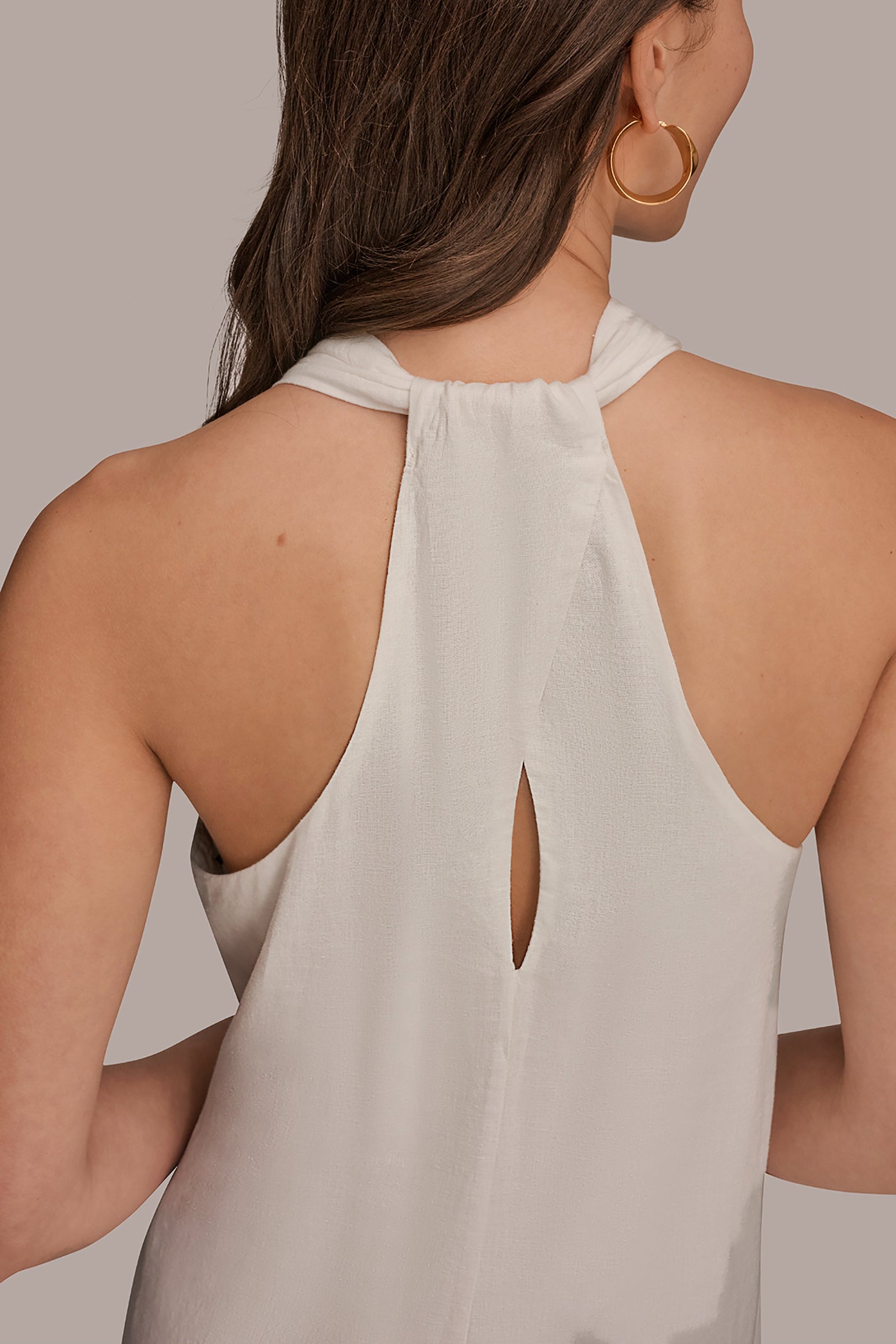 LINEN-BLEND SLEEVELESS OMBRÉ TWIST-BACK MIDI HALTER DRESS VIEW 6 | New clothing