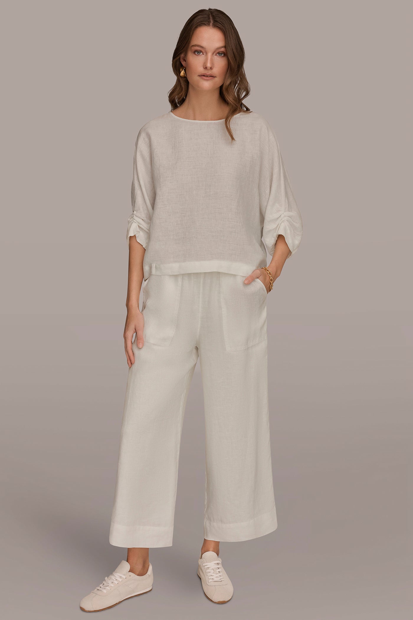 LINEN TWIST CUFF SLEEVE BLOUSE VIEW 6 | Donna Karan Weekend Tops