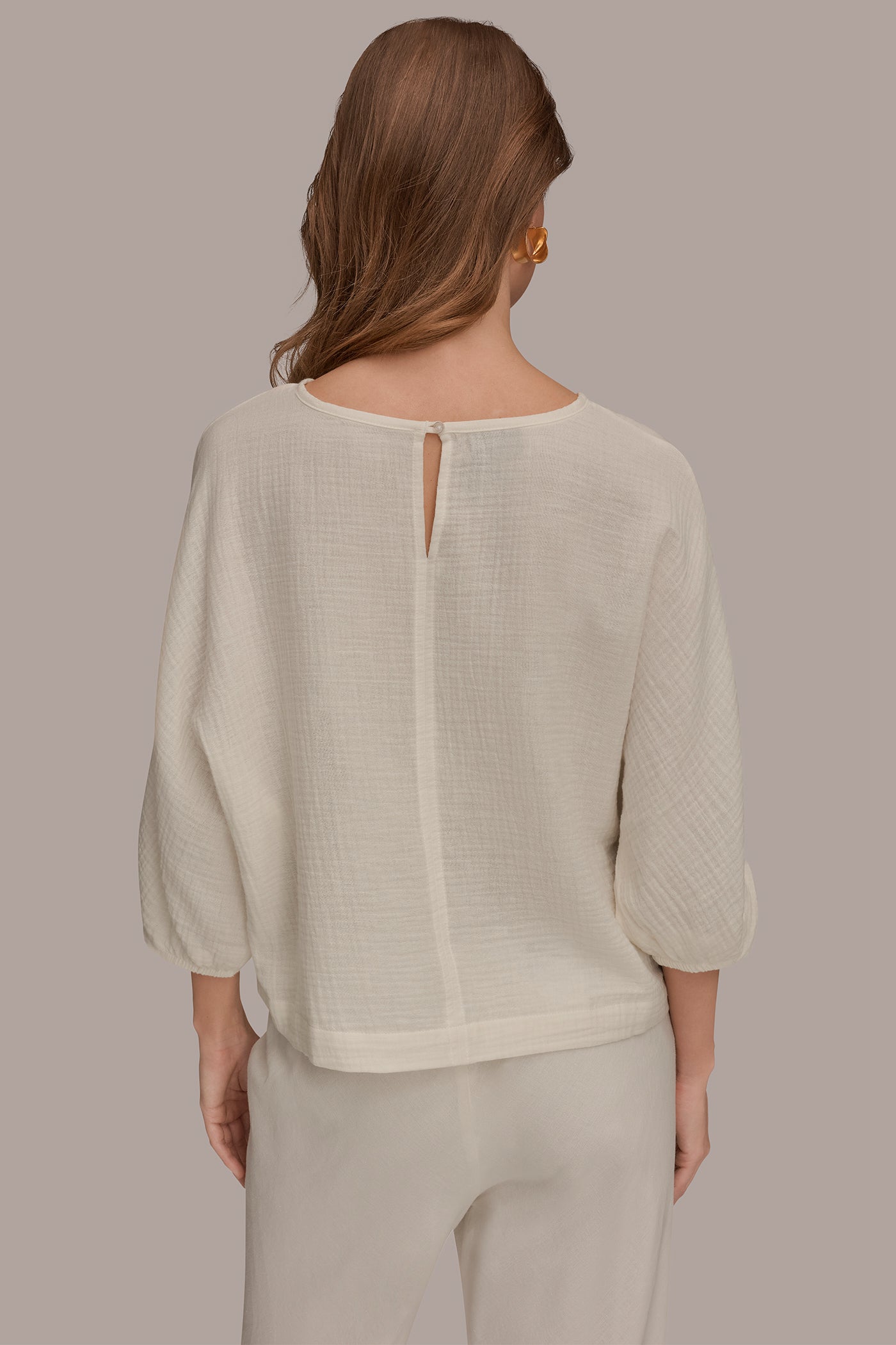 COTTON-GAUZE TWIST CUFF SLEEVE BLOUSE | View 2 | NEW DONNA KARAN WEEKEND