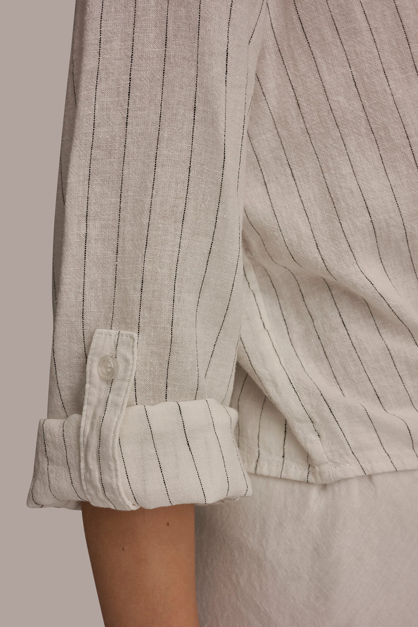 LINEN-BLEND ROLL-TAB SLEEVE TIE-FRONT BLOUSE VIEW 6 | Tops