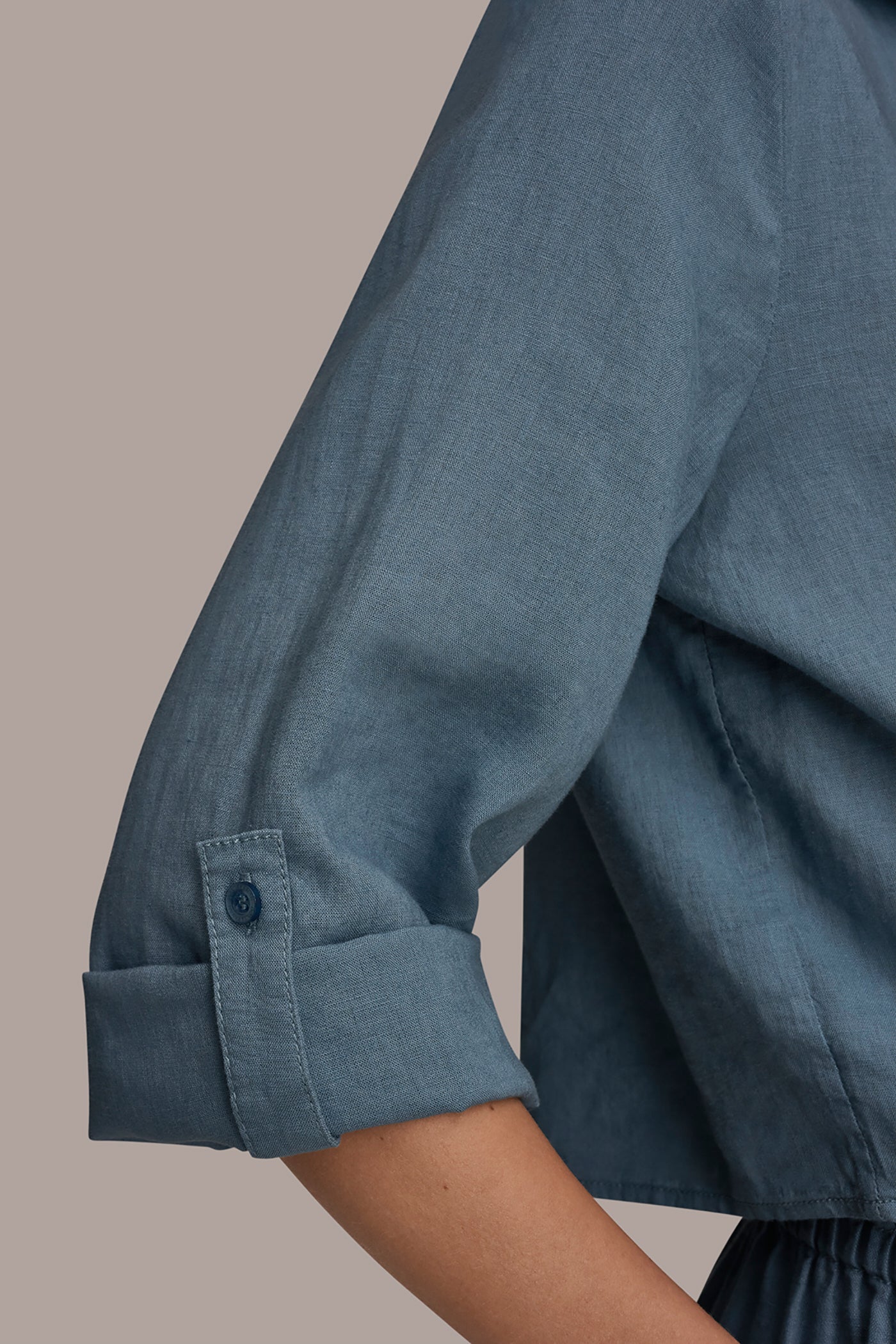 LINEN-BLEND ROLL-TAB SLEEVE TIE-FRONT BLOUSE VIEW 5 | Tops