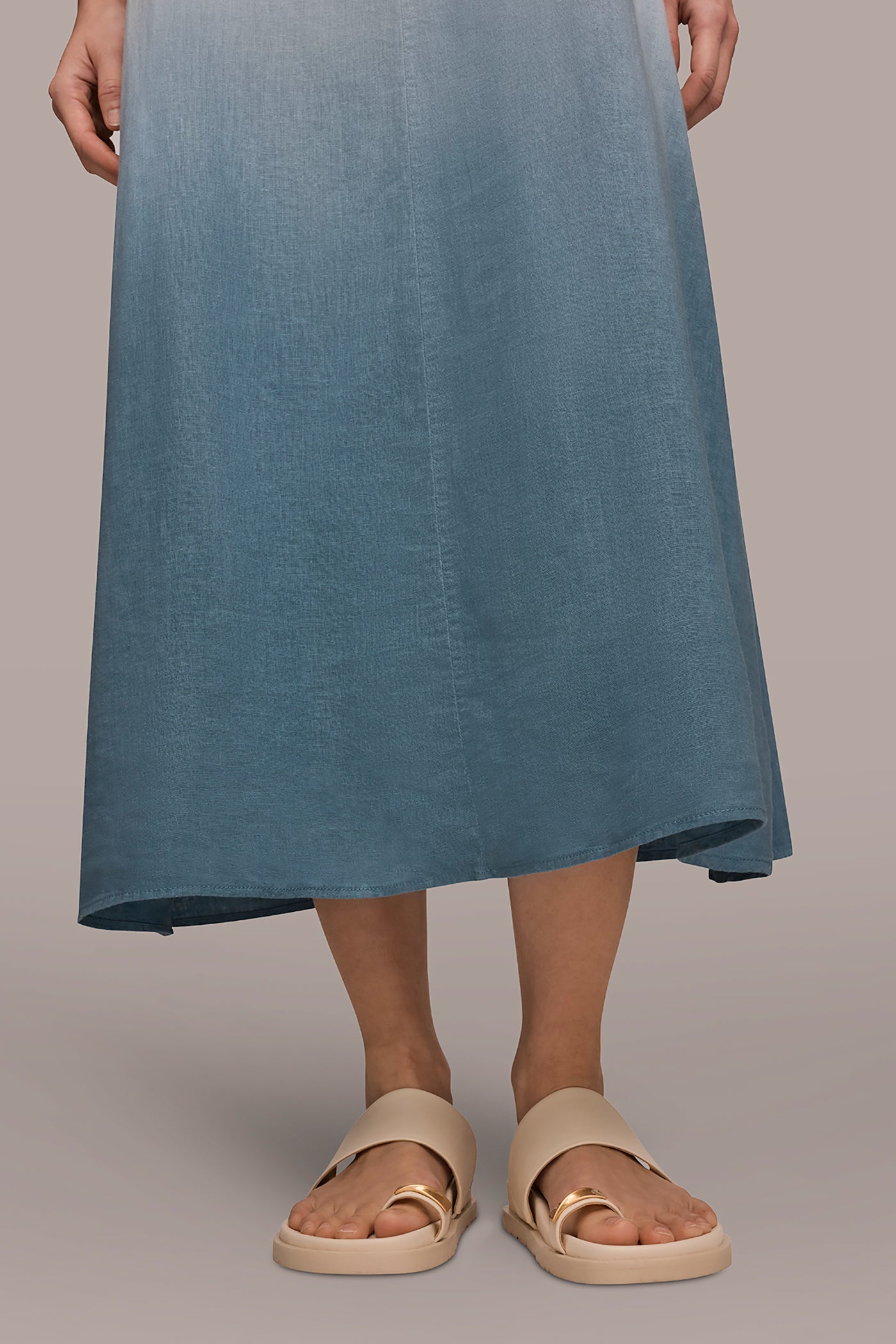 LINEN-BLEND SLEEVELESS OMBRÉ TWIST-BACK MIDI HALTER DRESS VIEW 7 | New clothing